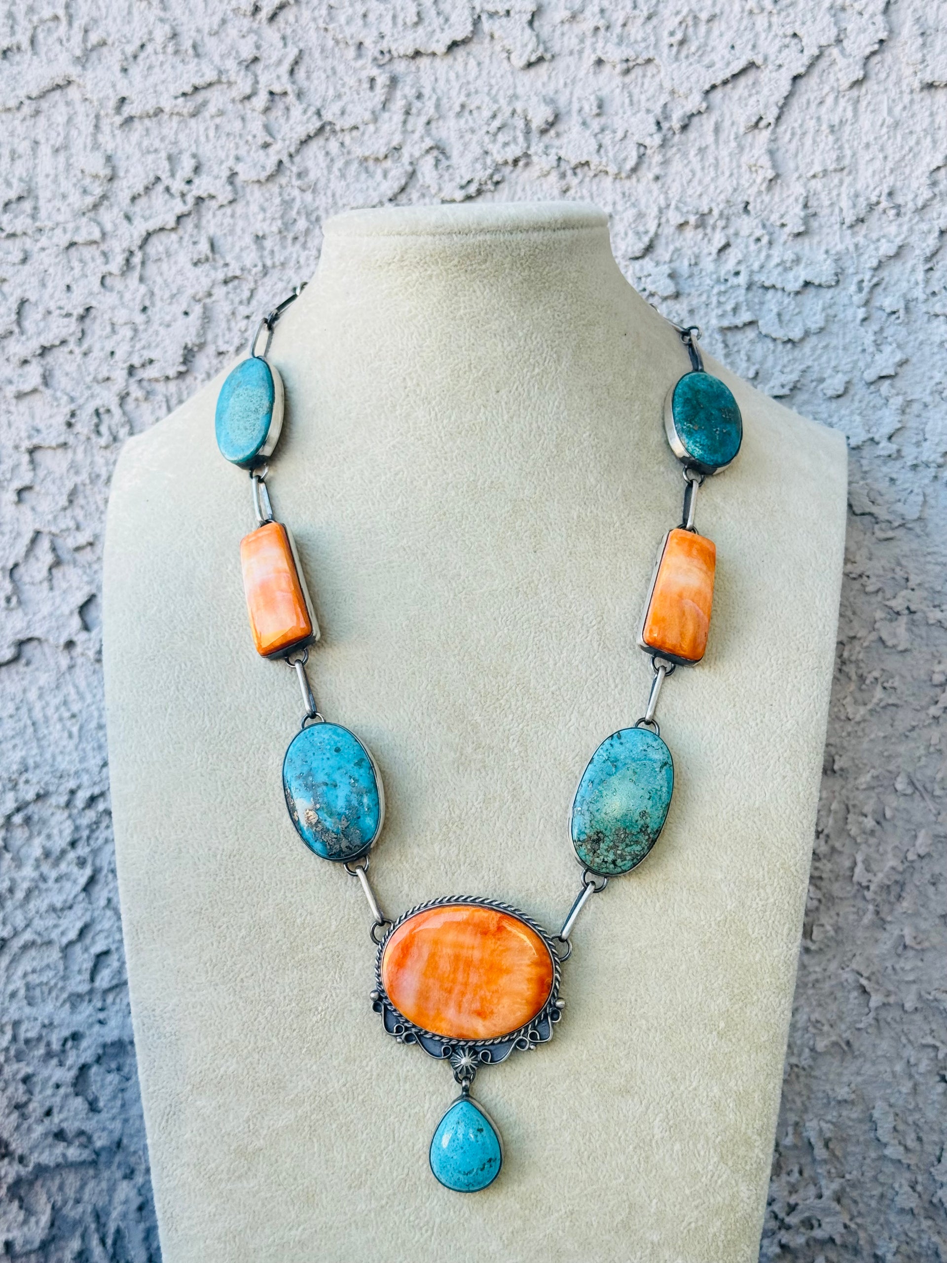 Navajo Made Multi Stone & Sterling Silver Necklace Set