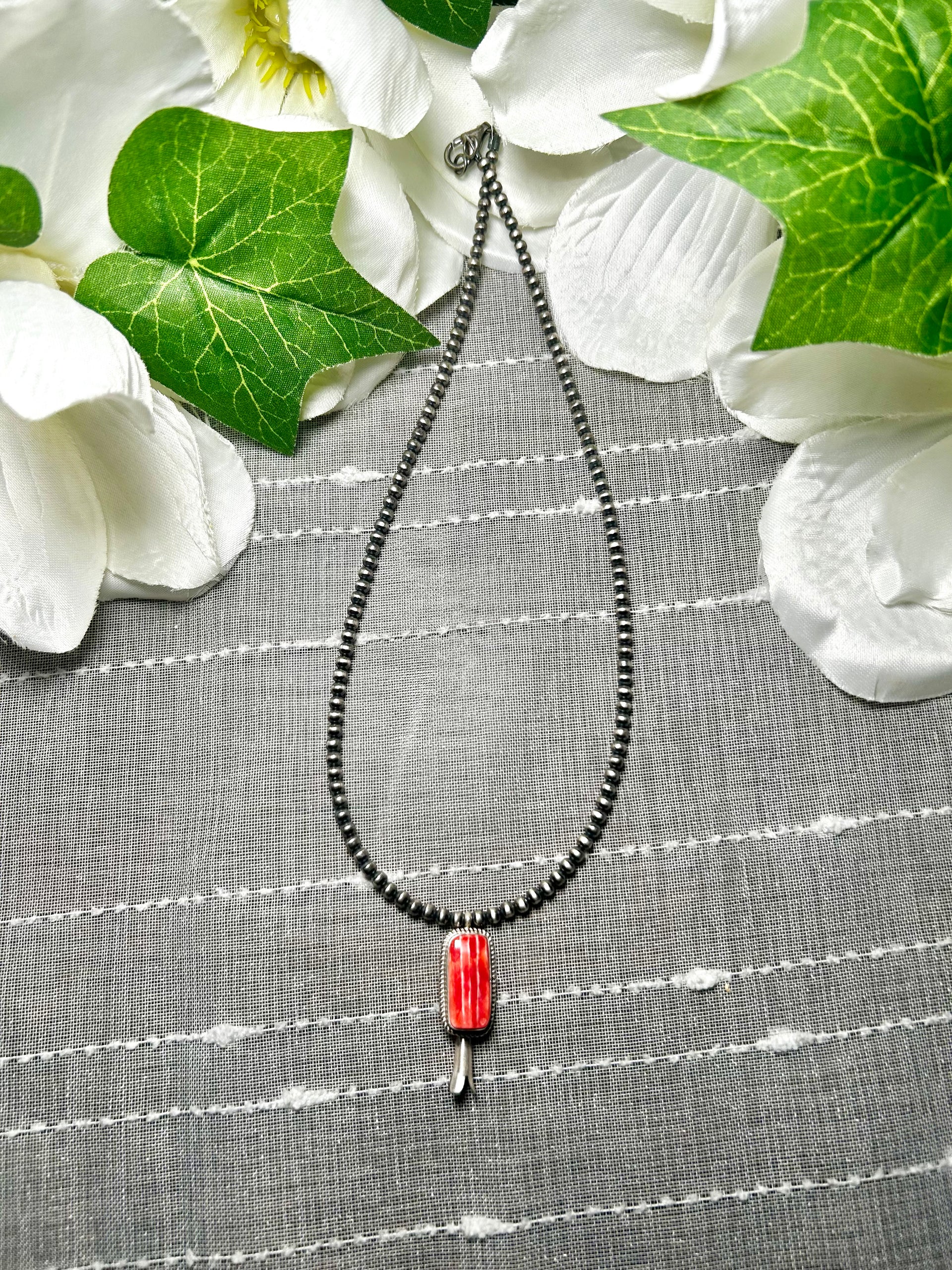 George Rios Spiny Oyster & Sterling Silver Necklace