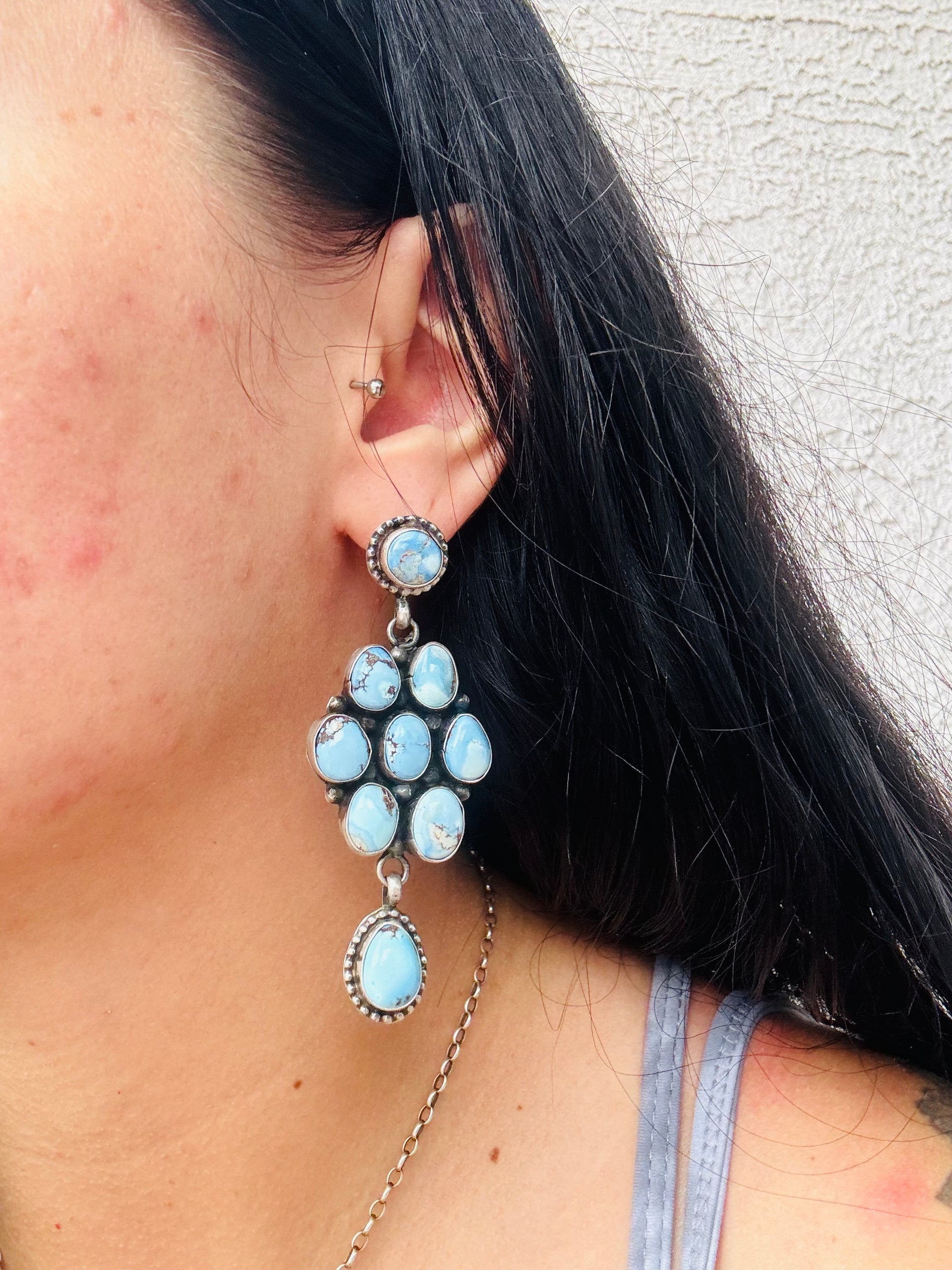 Running Brave Golden Hills Turquoise & Sterling Silver Post Dangle Cluster Earrings