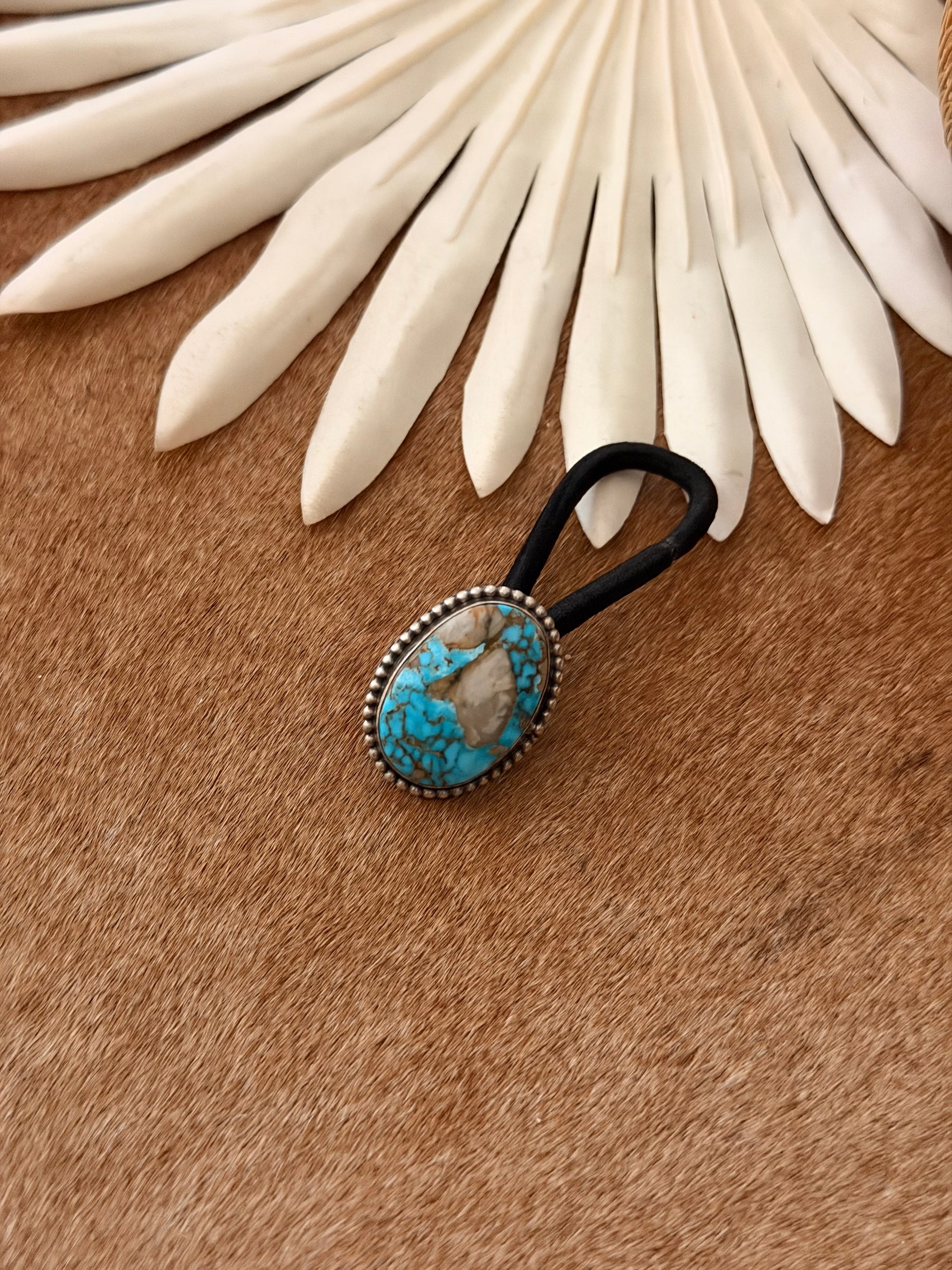 Navajo Made Kingman Turquoise & Sterling Silver Hair Tie