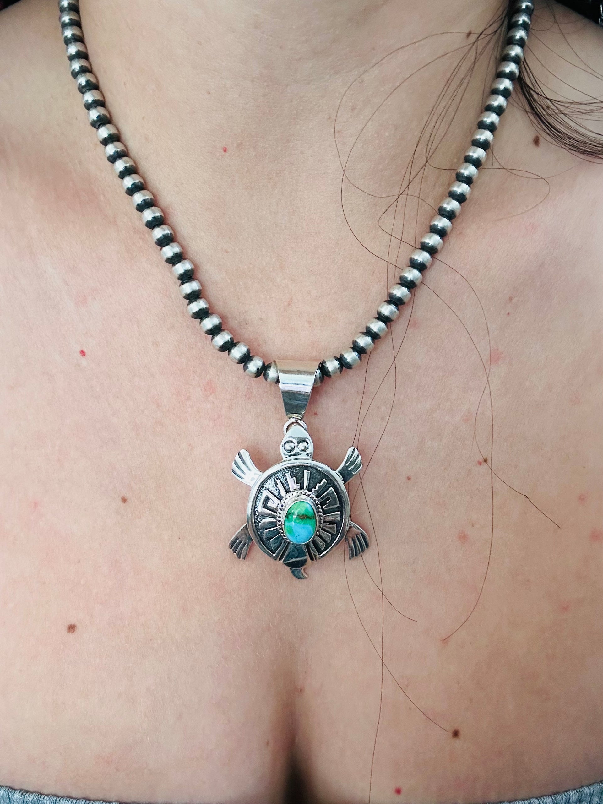 Navajo Handmade Turquoise & Sterling Silver Turtle Pendants