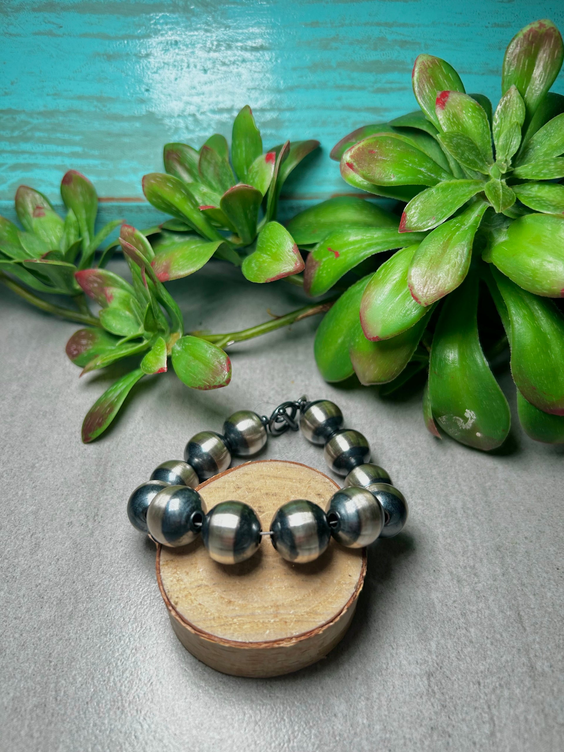 Navajo Strung Sterling Silver 14 MM Bracelet