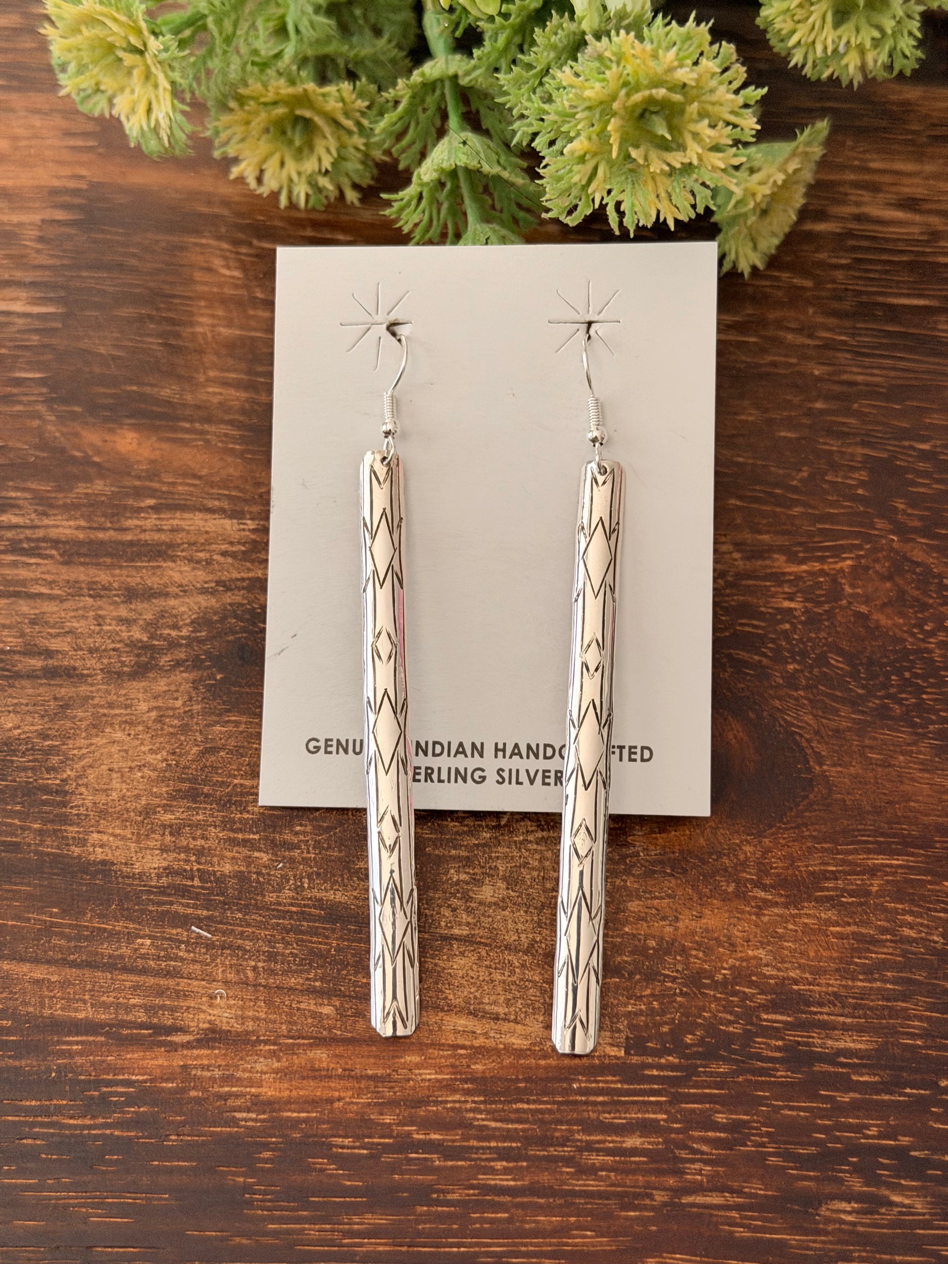 Navajo Made Sterling Silver Stamped Dangle Earrings