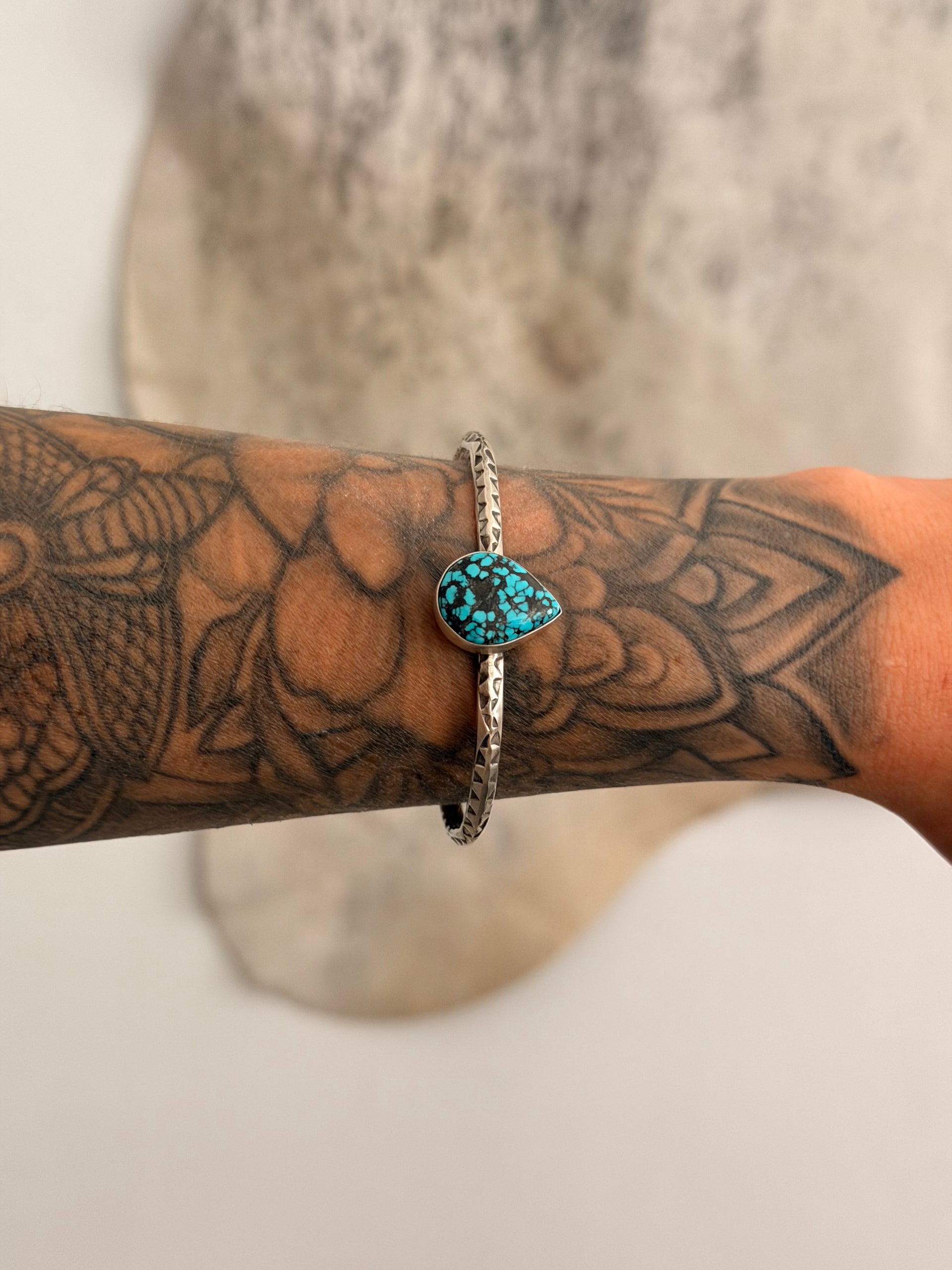 Navajo Made Egyptian Turquoise & Sterling Silver Cuff Bracelet