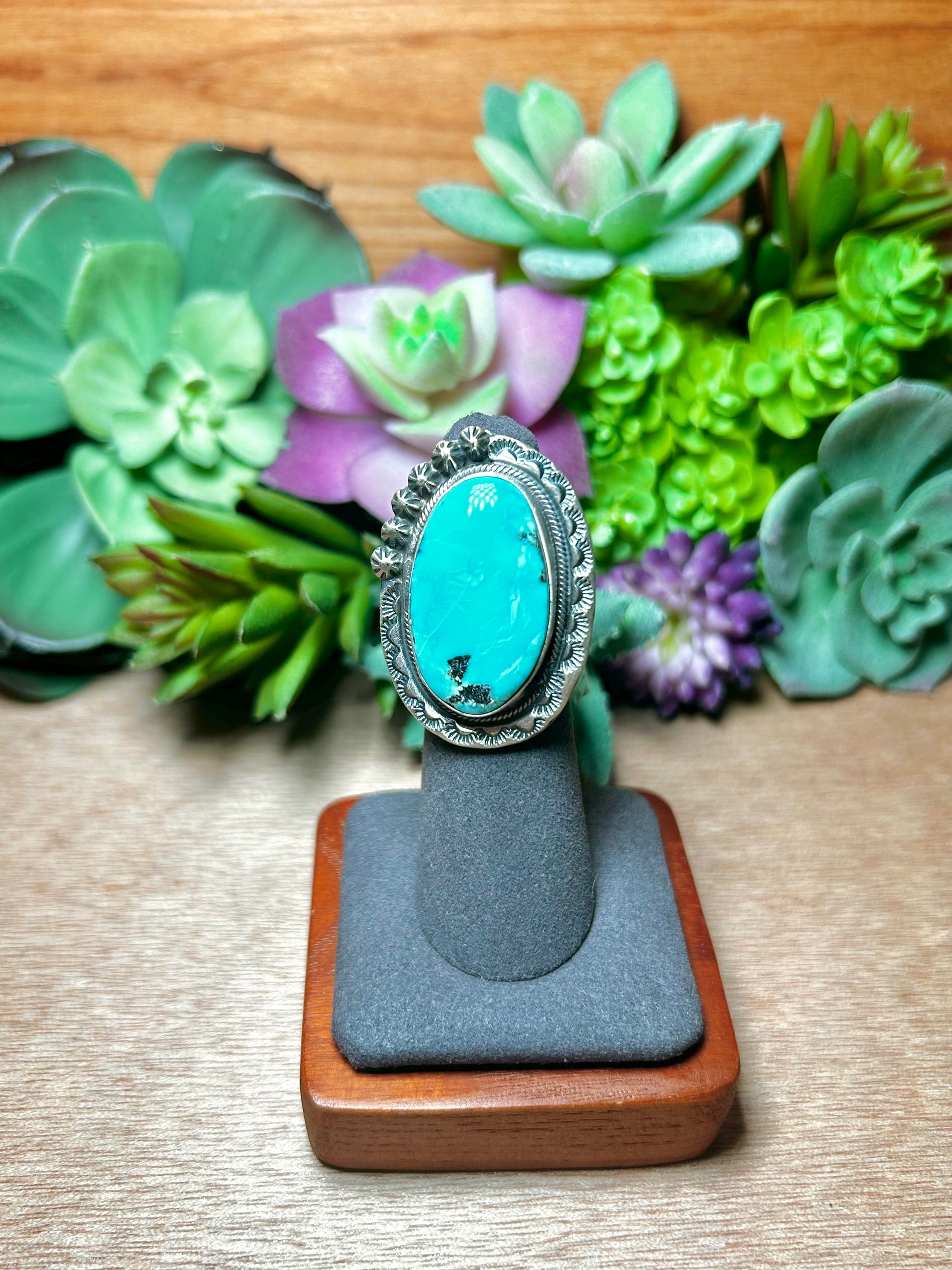 Navajo Made Carico Lake Turquoise & Sterling Silver Adjustable Ring