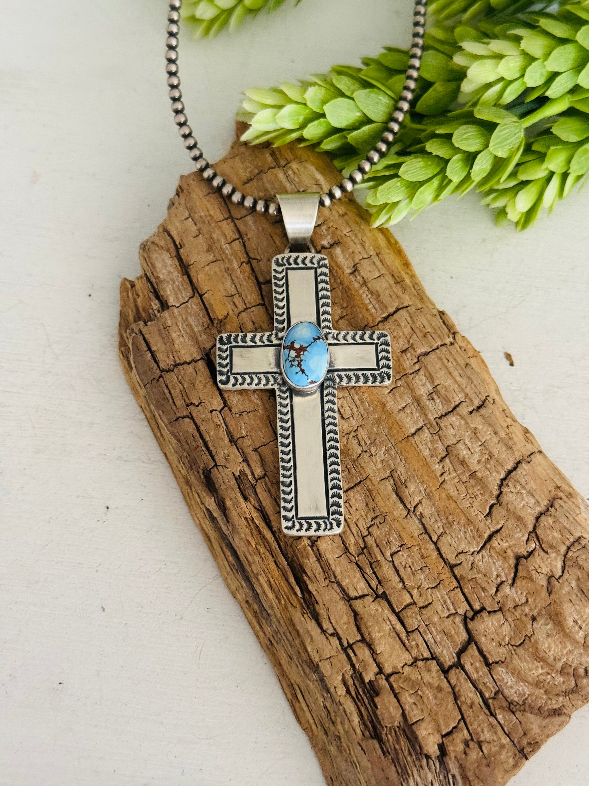 Jereme Delgarito Golden Hills Turquoise & Sterling Silver Cross Pendant
