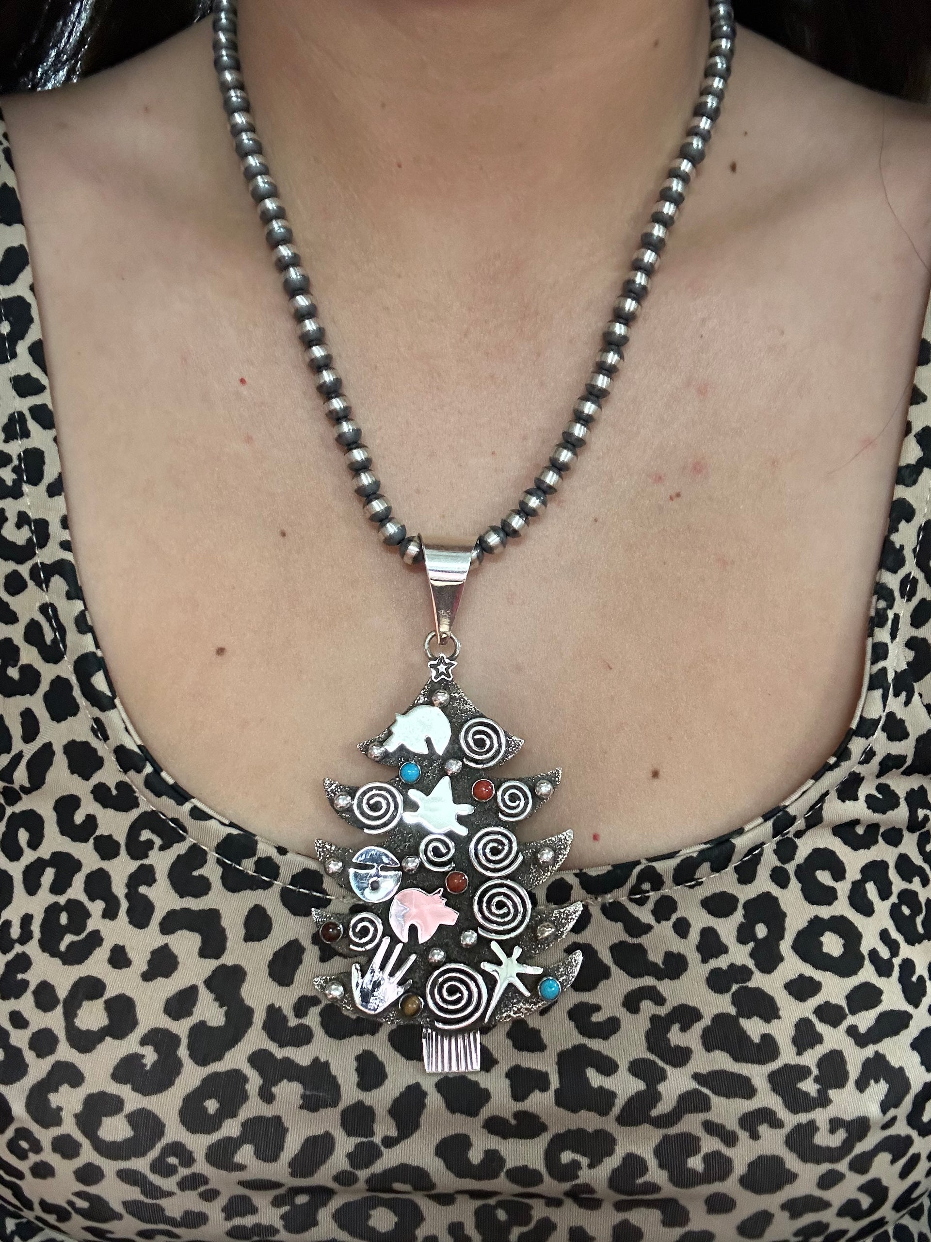 Alex Sanchez Multi Stone & Sterling Silver Christmas Tree Pendant