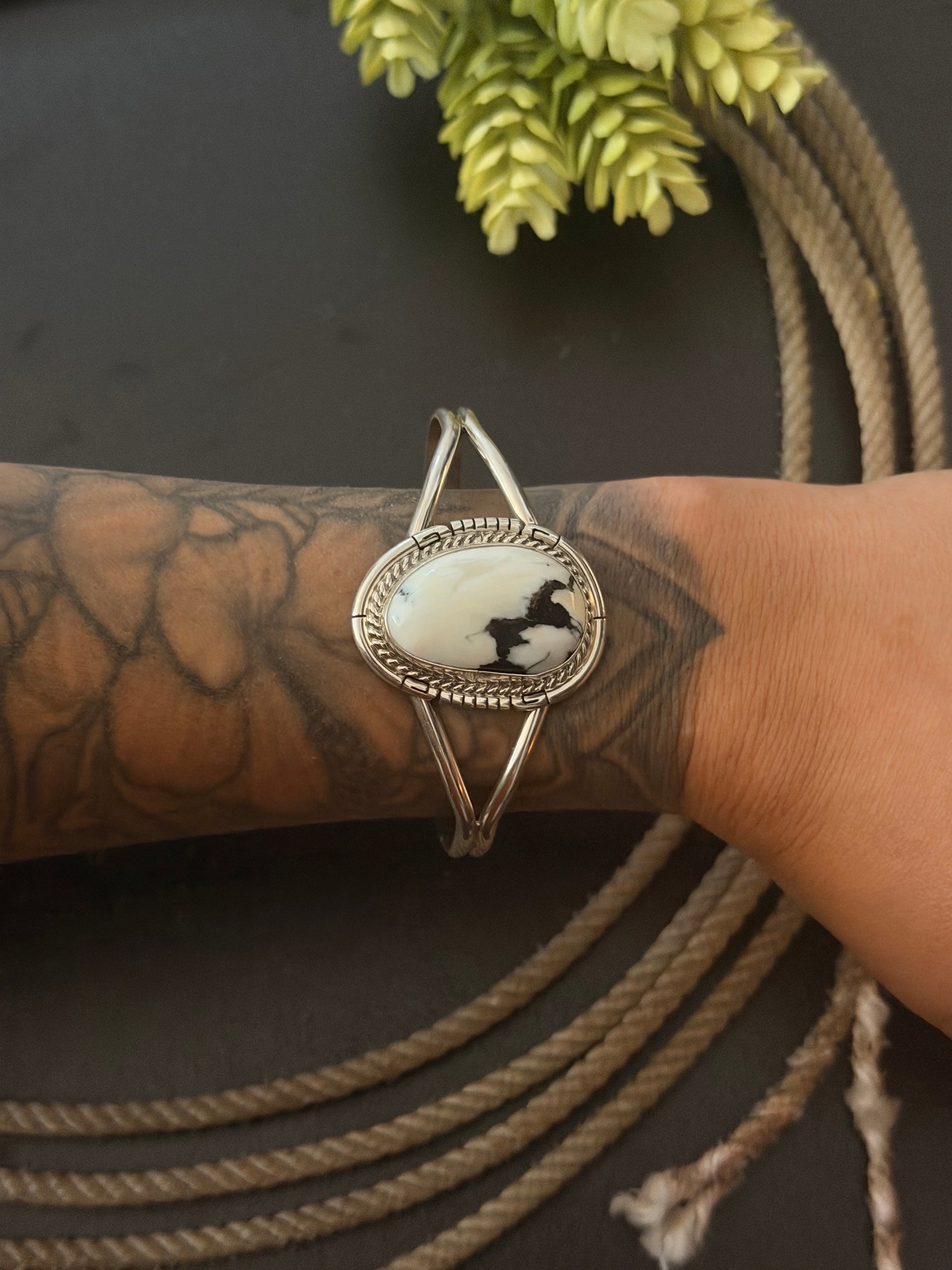 Dave Skeets White Buffalo & Sterling Silver Cuff Bracelet