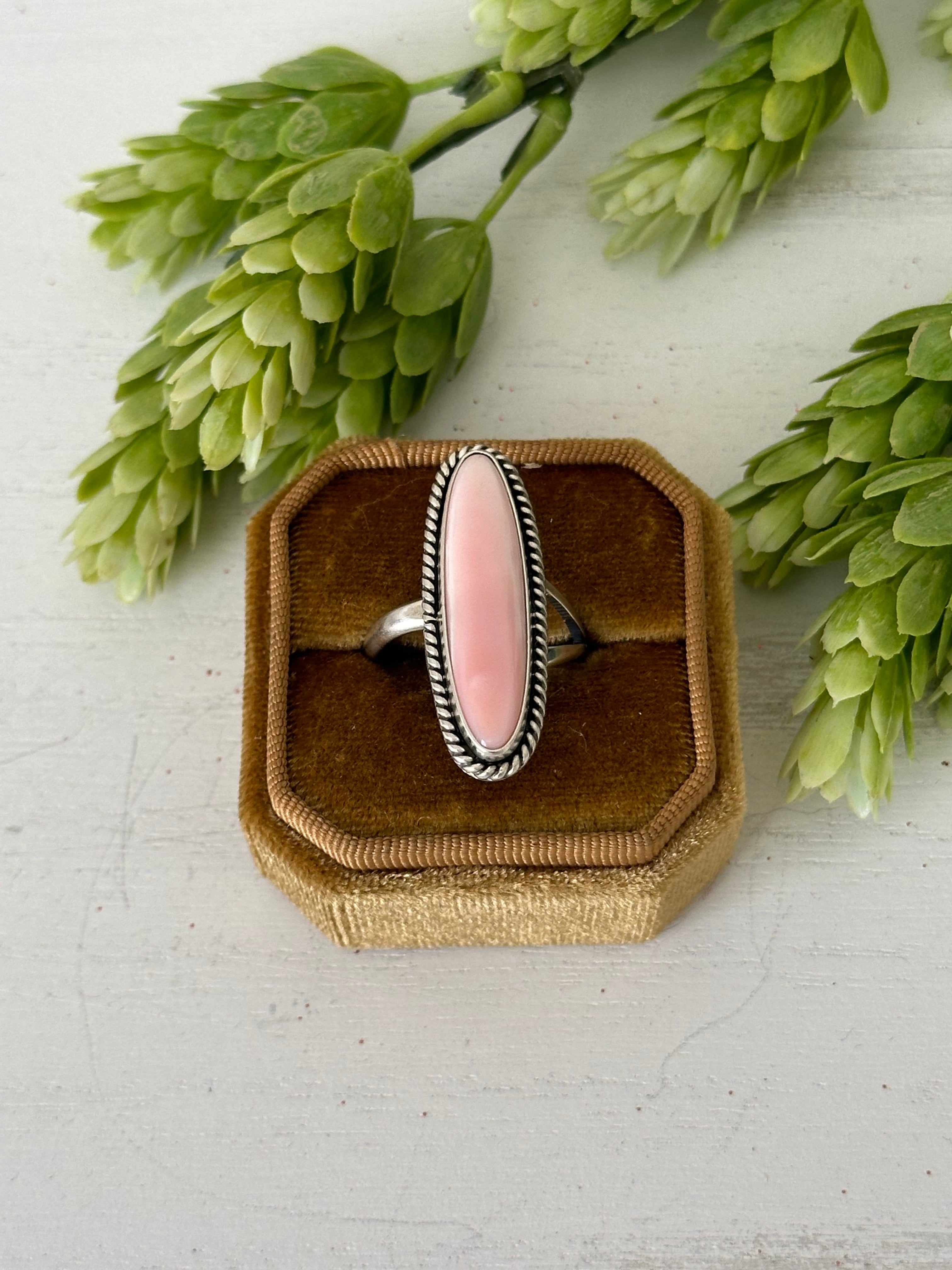 Navajo Made Pink Conch & Sterling Silver Adjustable Ring