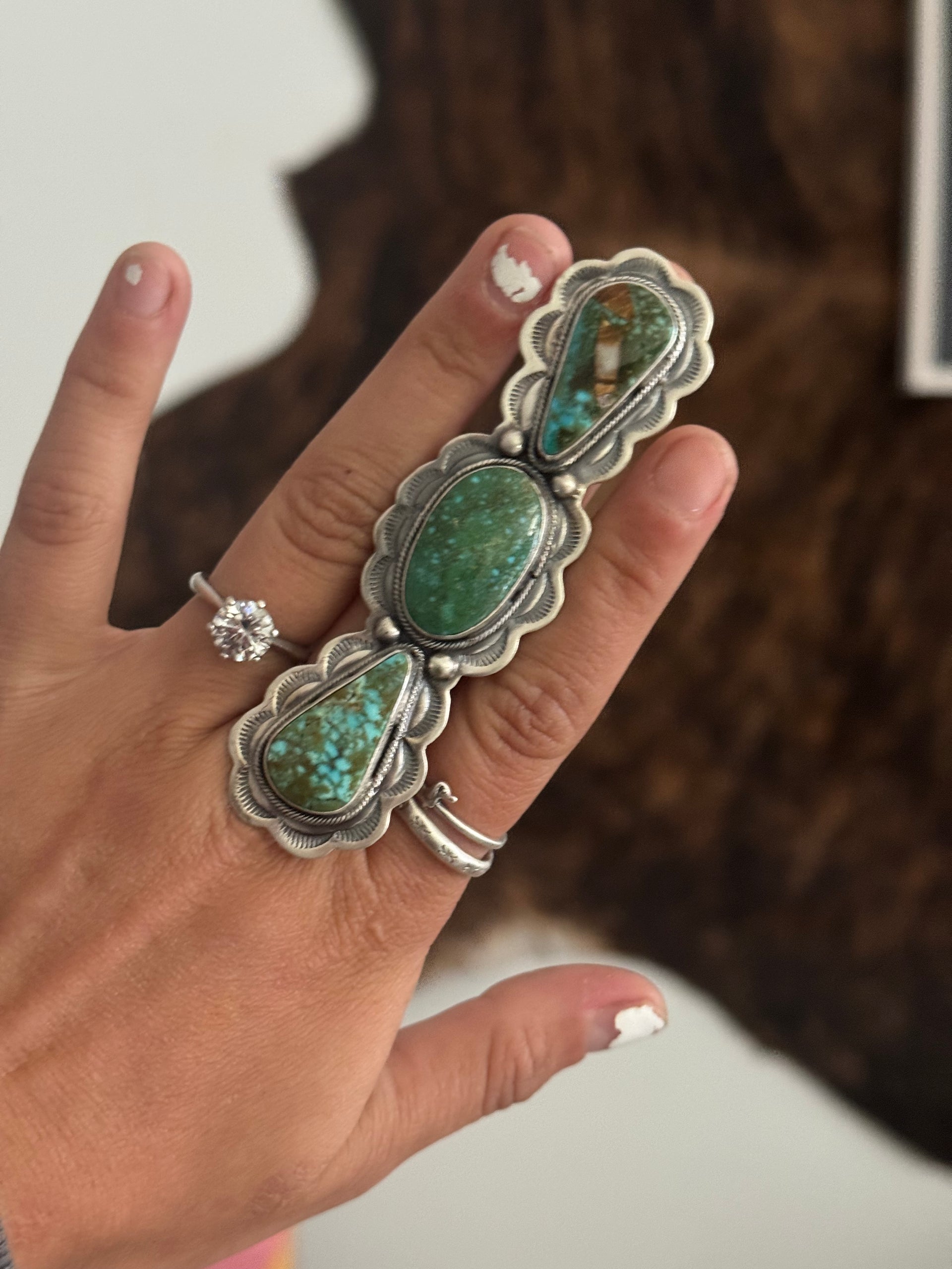 Danny Henio High Grade Kingman Turquoise & Sterling Silver Adjustable Ring