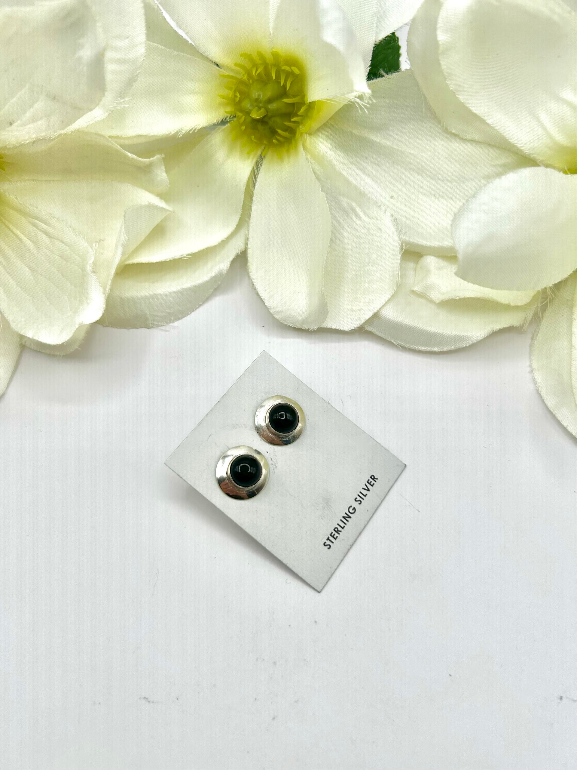 Navajo Made Onyx & Sterling Silver Post  Earrings