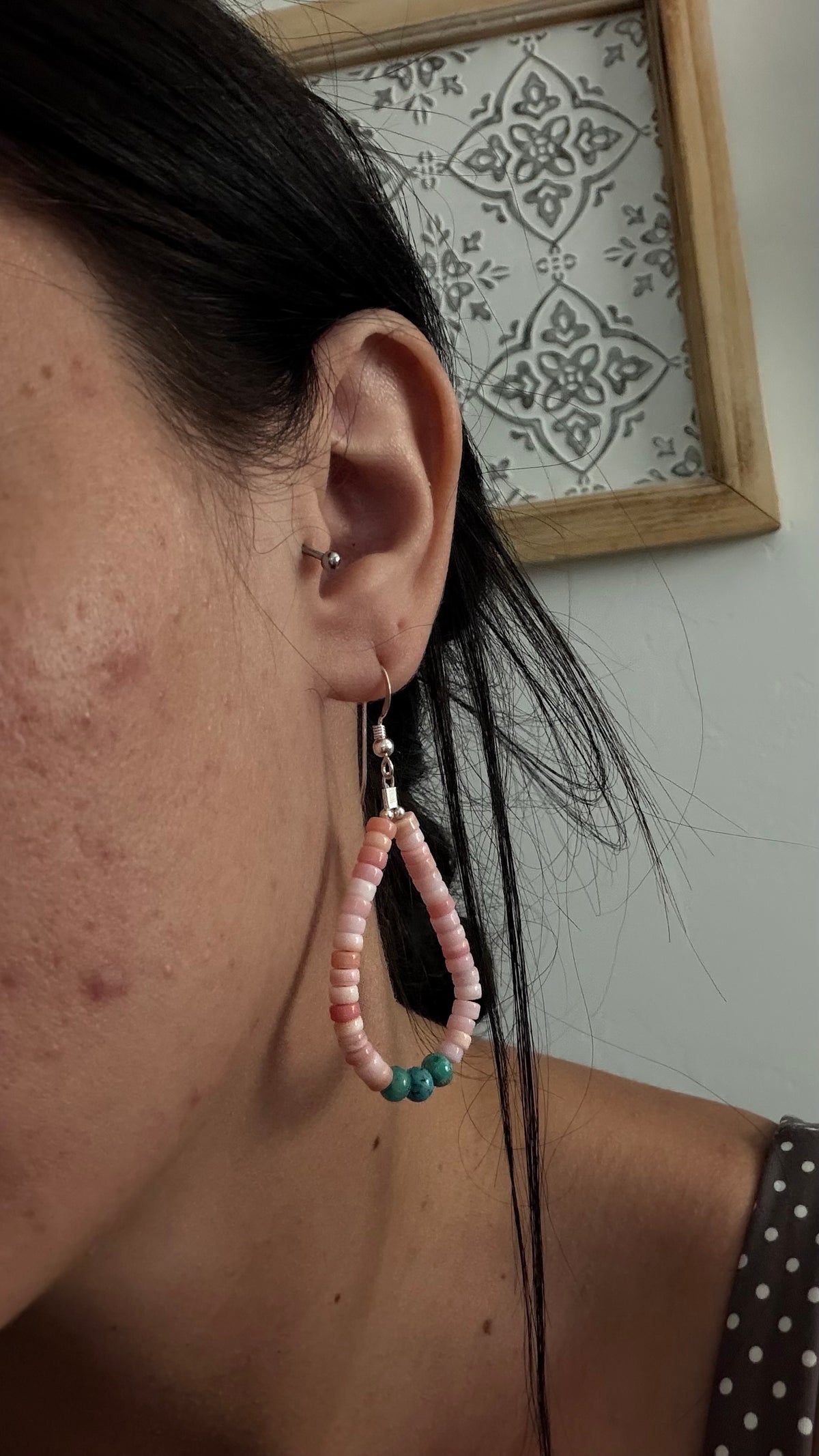 Navajo Made Multi Stone & Sterling Silver Dangle Beaded Earrings