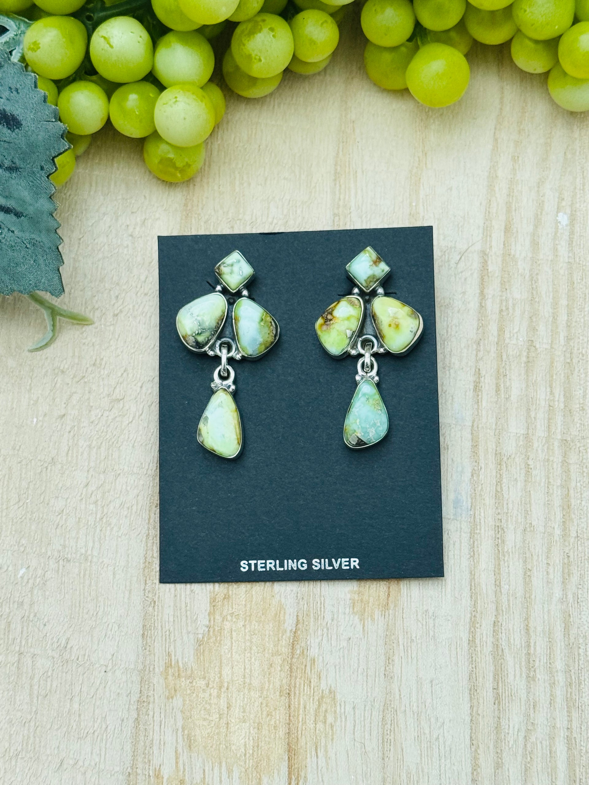 Southwest Handmade Palomino Variscite & Sterling Silver Post Dangle Earrings
