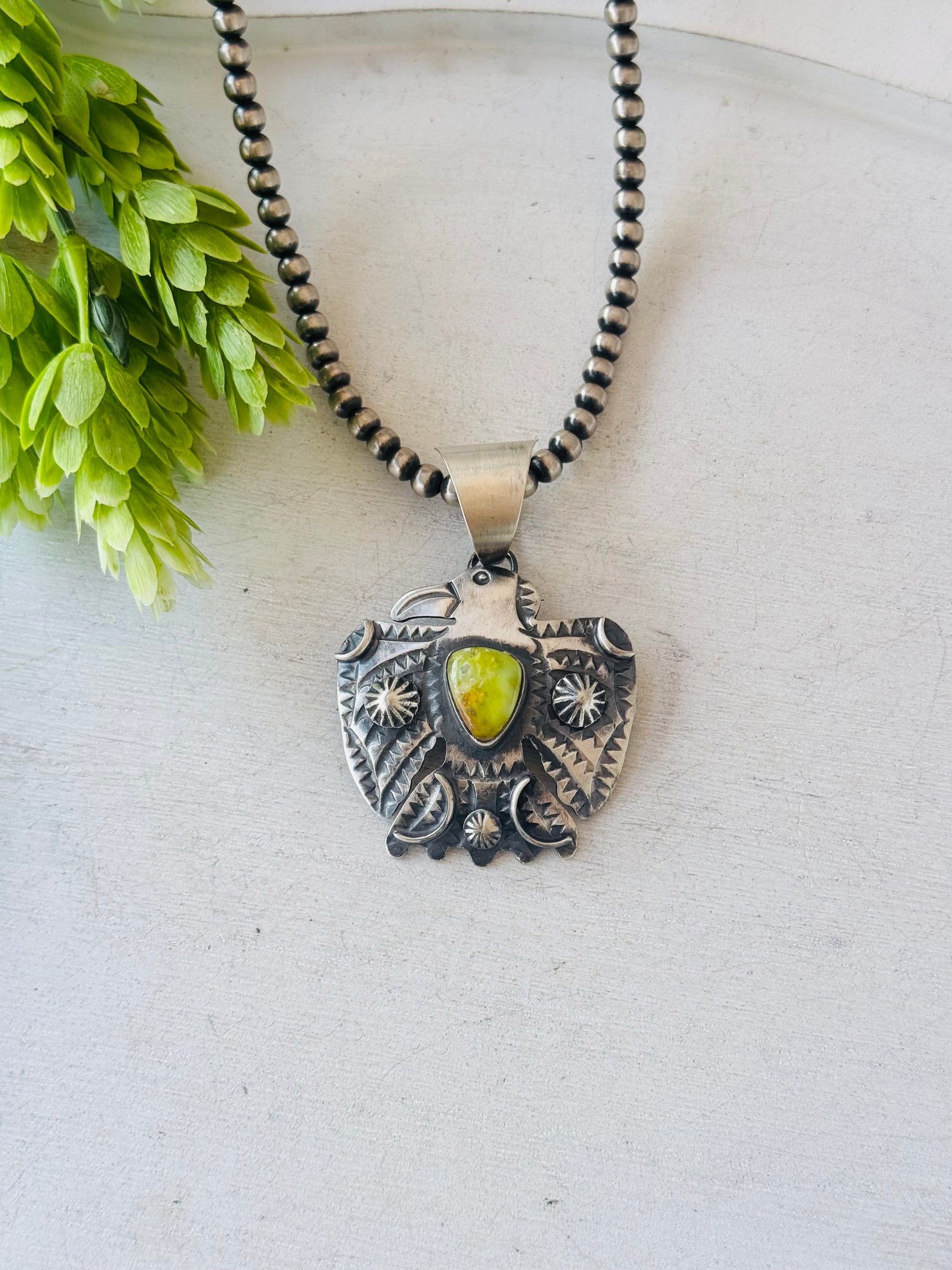 Chimney Butte Palomino Variscite & Sterling Silver Thunderbird Pendant