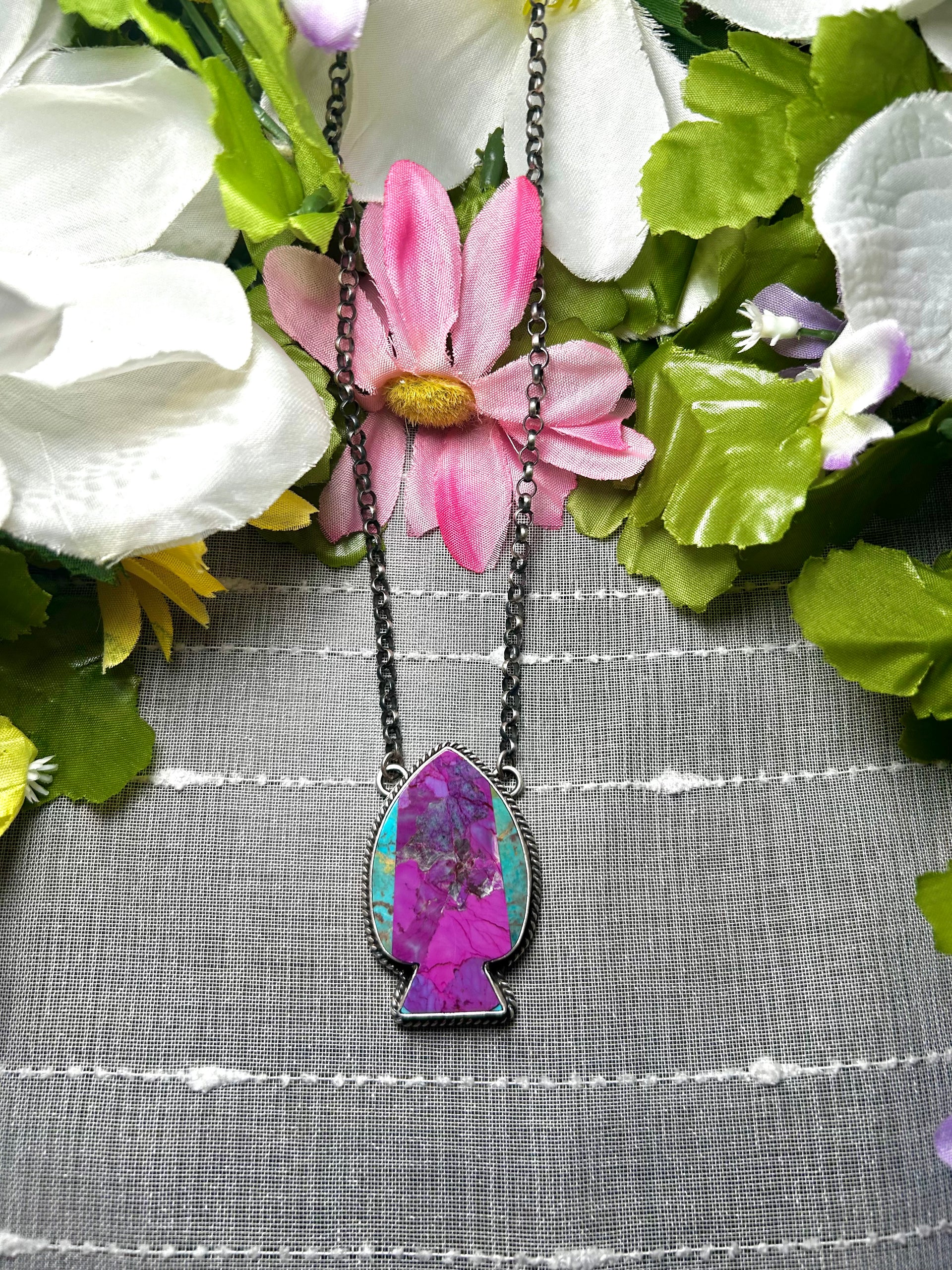 Navajo Made Multi Stone  & Sterling Silver Necklace