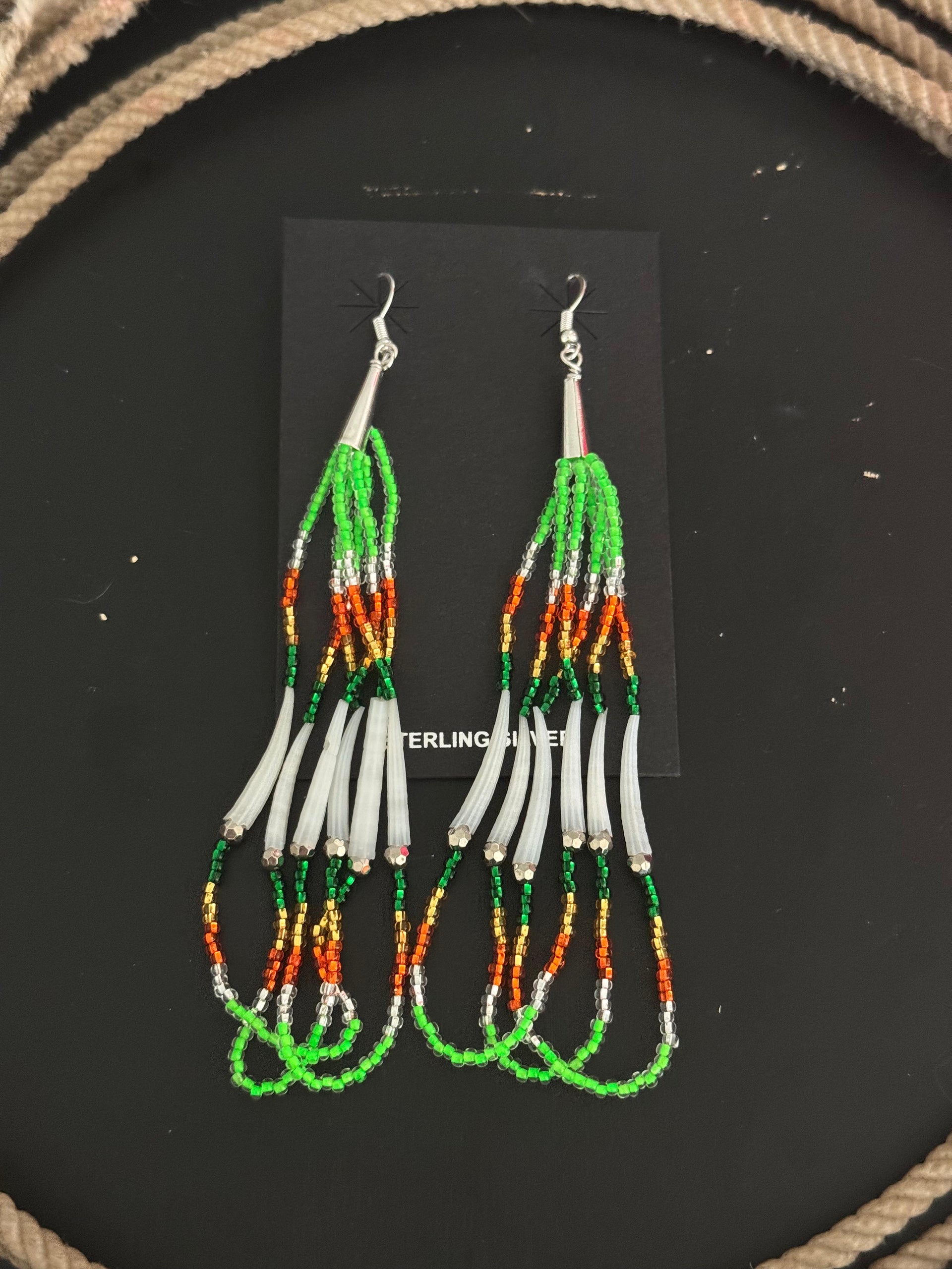Navajo Strung Multi Stone & Sterling Silver Beaded Dangle Earrings