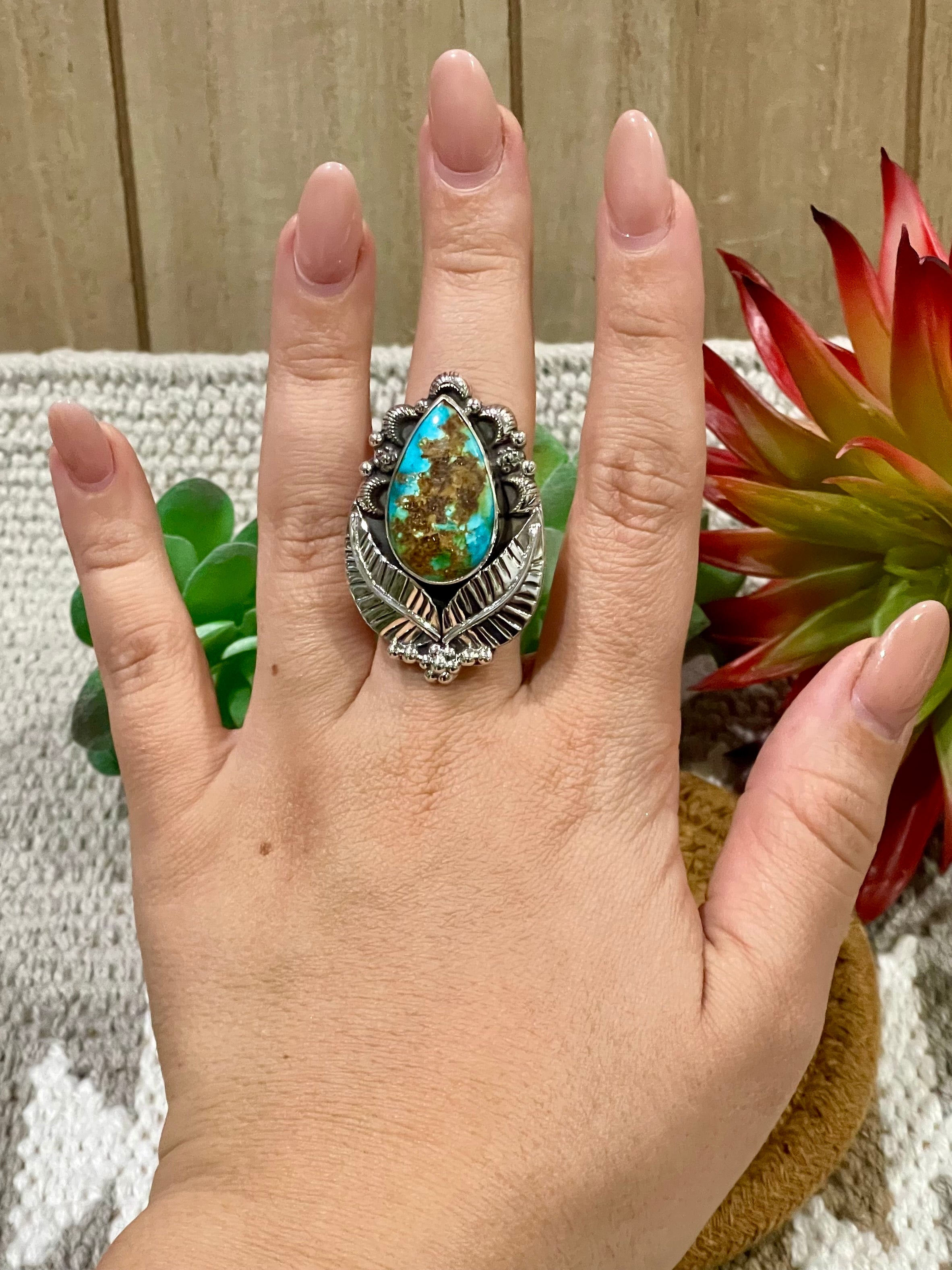 Southwest Handmade Sonoran Mountain Turquoise & Sterling Silver Adjustable Ring