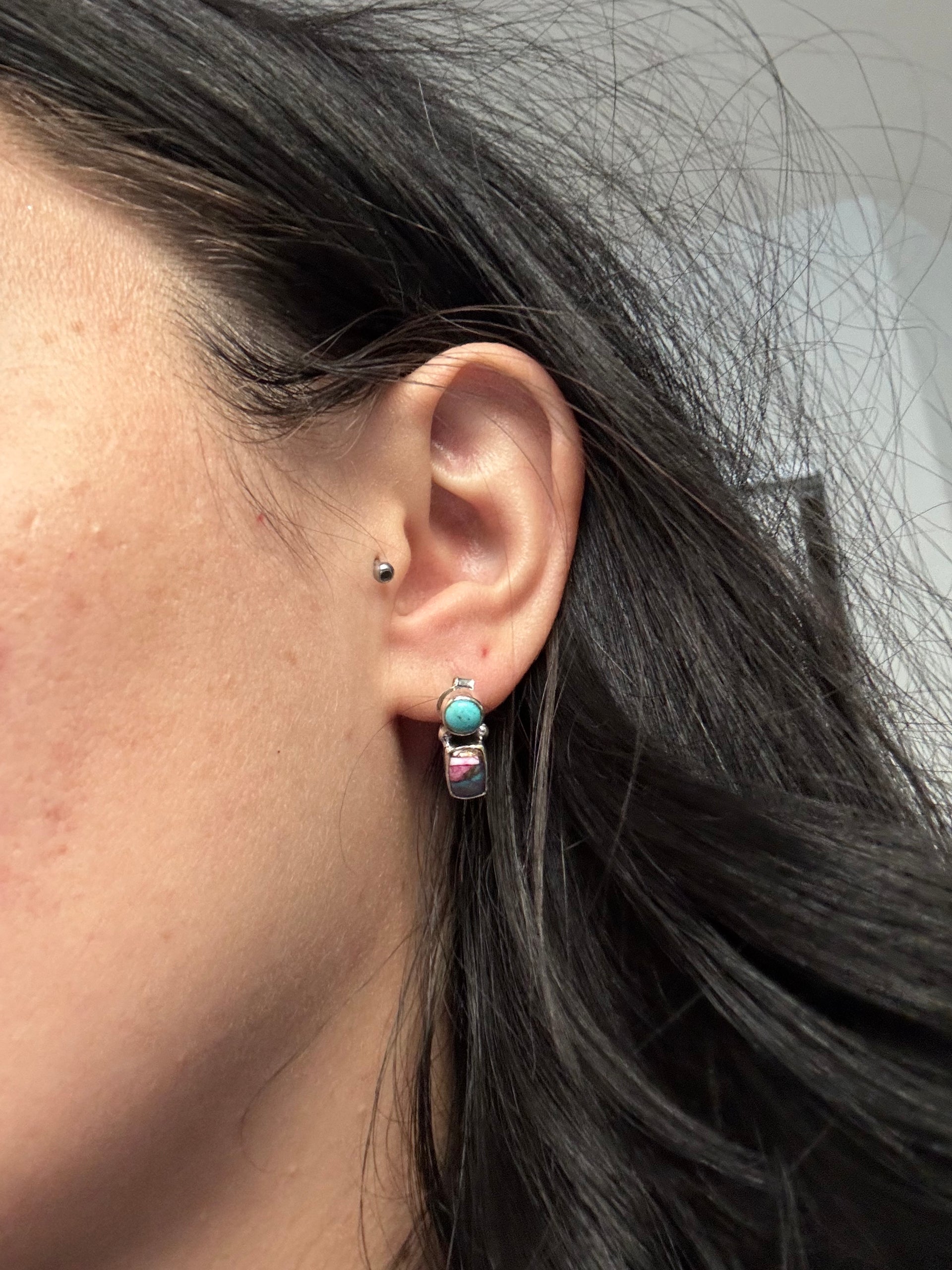 Southwest Handmade Multi Stone & Sterling Silver Post Earrings