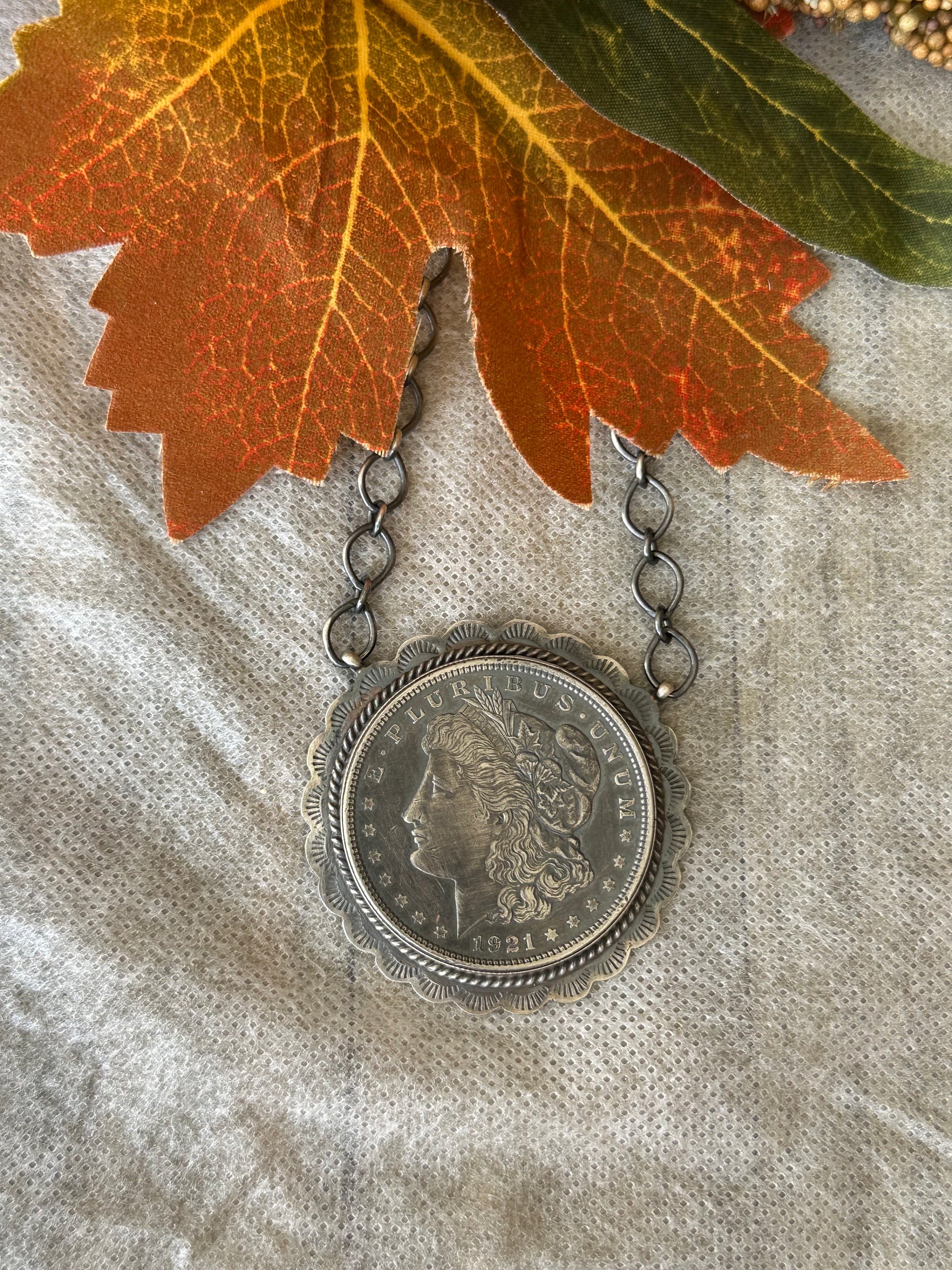 Peggy Skeets Sterling Silver Liberty Dollar Necklace