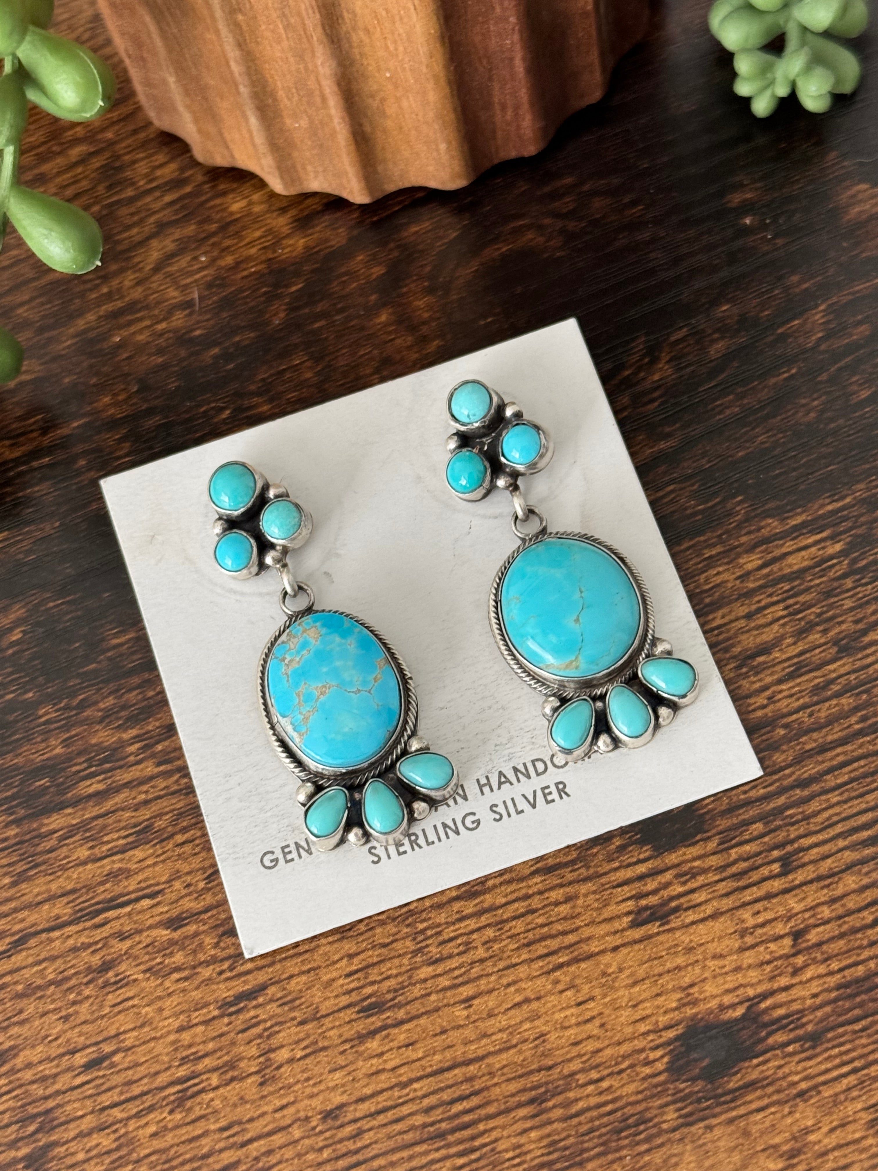 Eleanor Largo Royston Turquoise & Sterling Silver Post Dangle Earrings