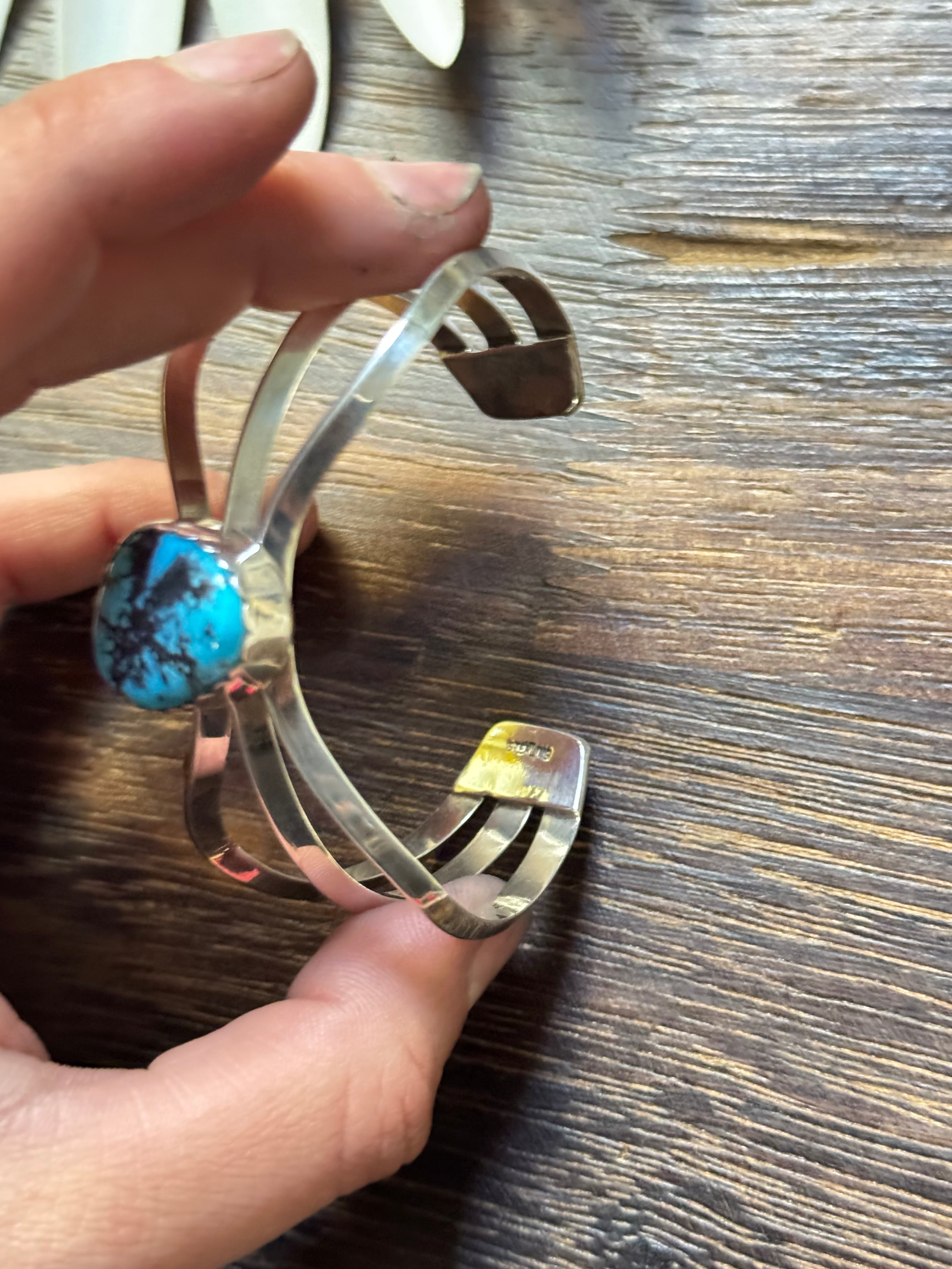 Navajo Made Kingman Turquoise & Sterling Silver Cuff Bracelet