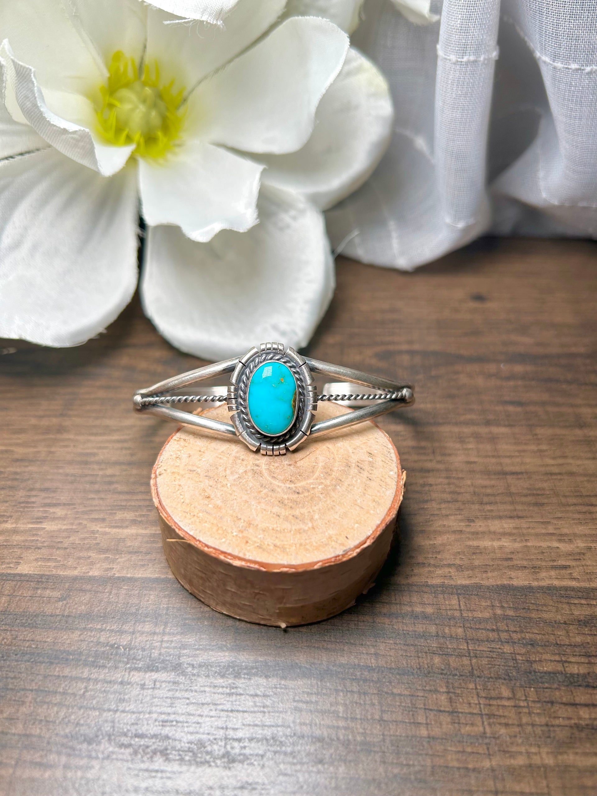 Navajo Made Kingman Turquoise & Sterling Silver Cuff Bracelet