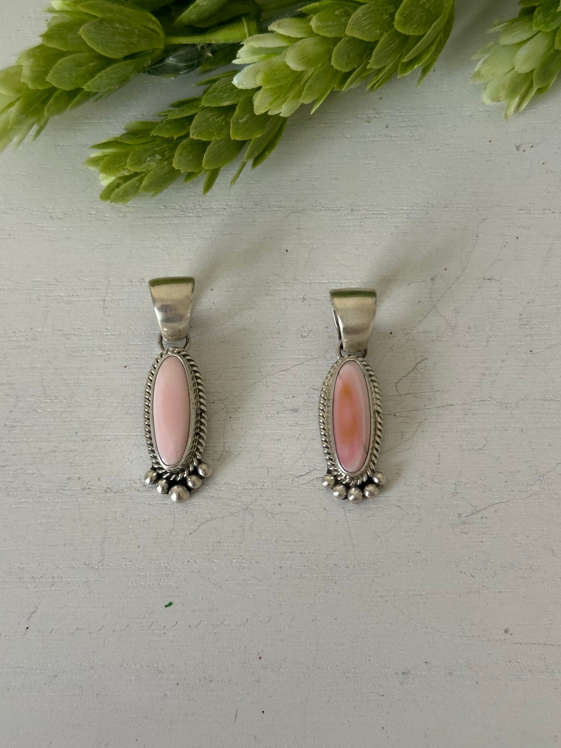 Navajo Made Pink Conch & Sterling Silver Pendant