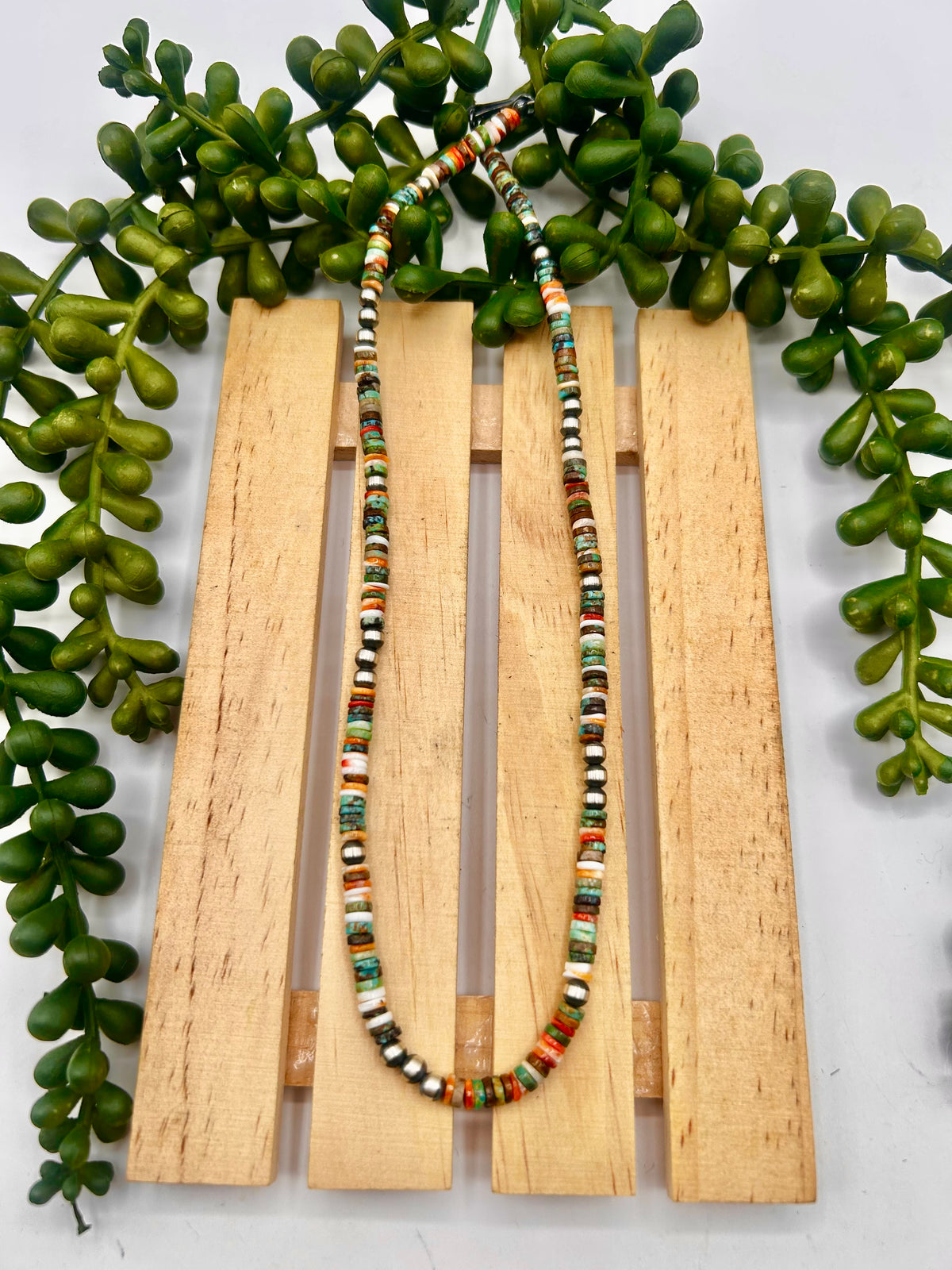 Navajo Made Strung Multi Stone & Sterling Silver Necklace