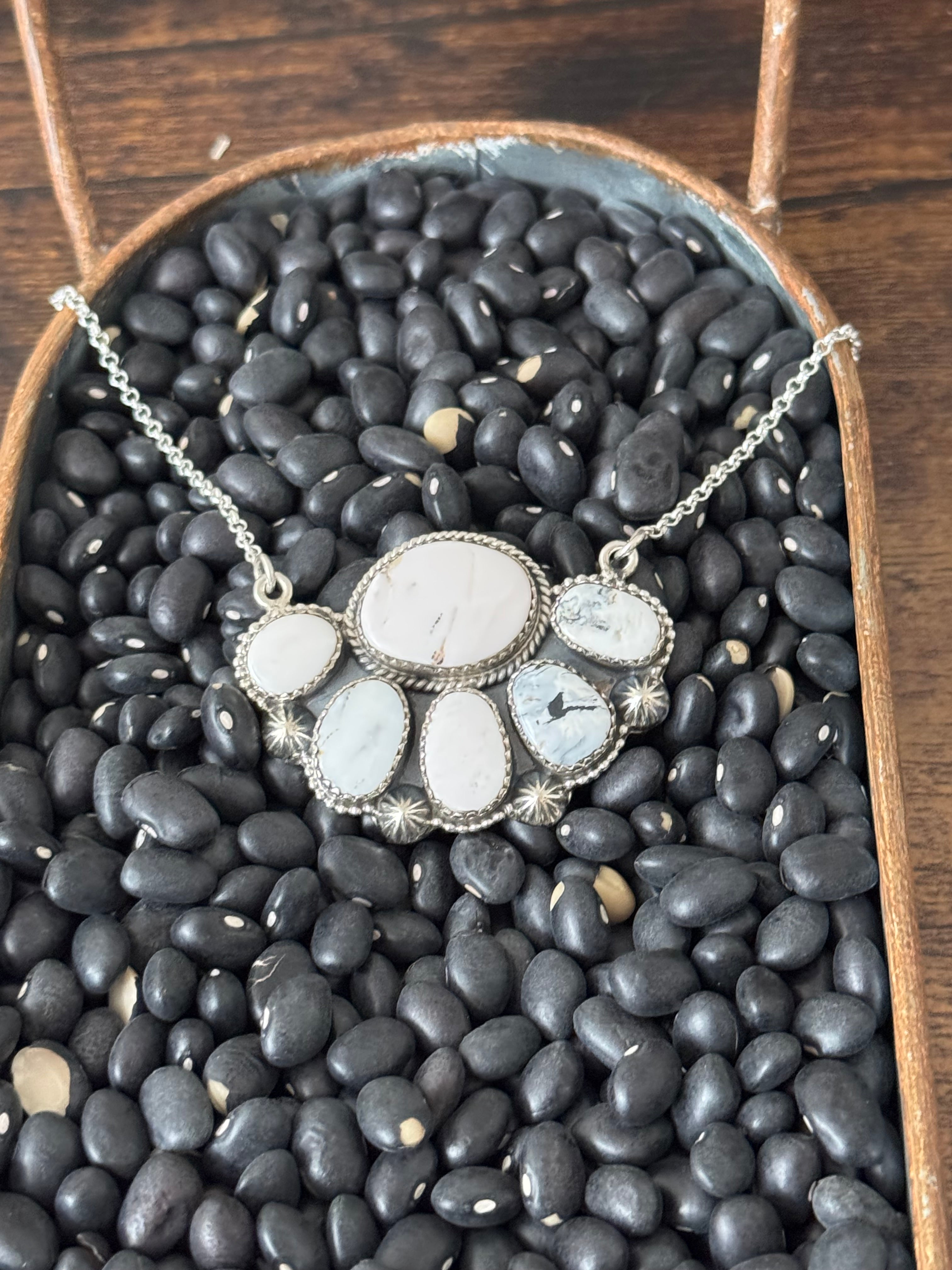 Southwest White Buffalo & Sterling Silver Cluster Necklace