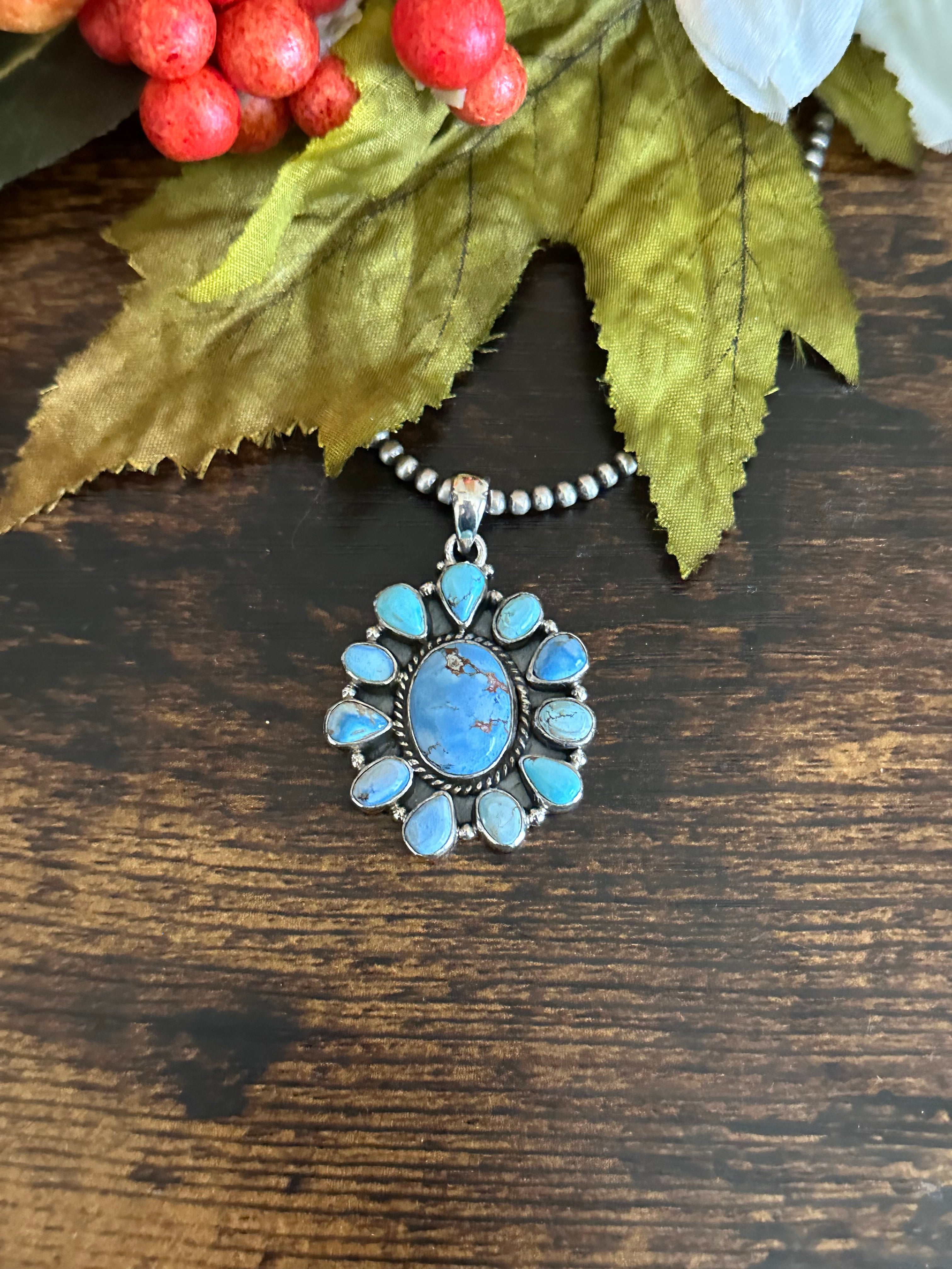 Southwest Handmade Golden Hills Turquoise & Sterling Silver Cluster Pendant