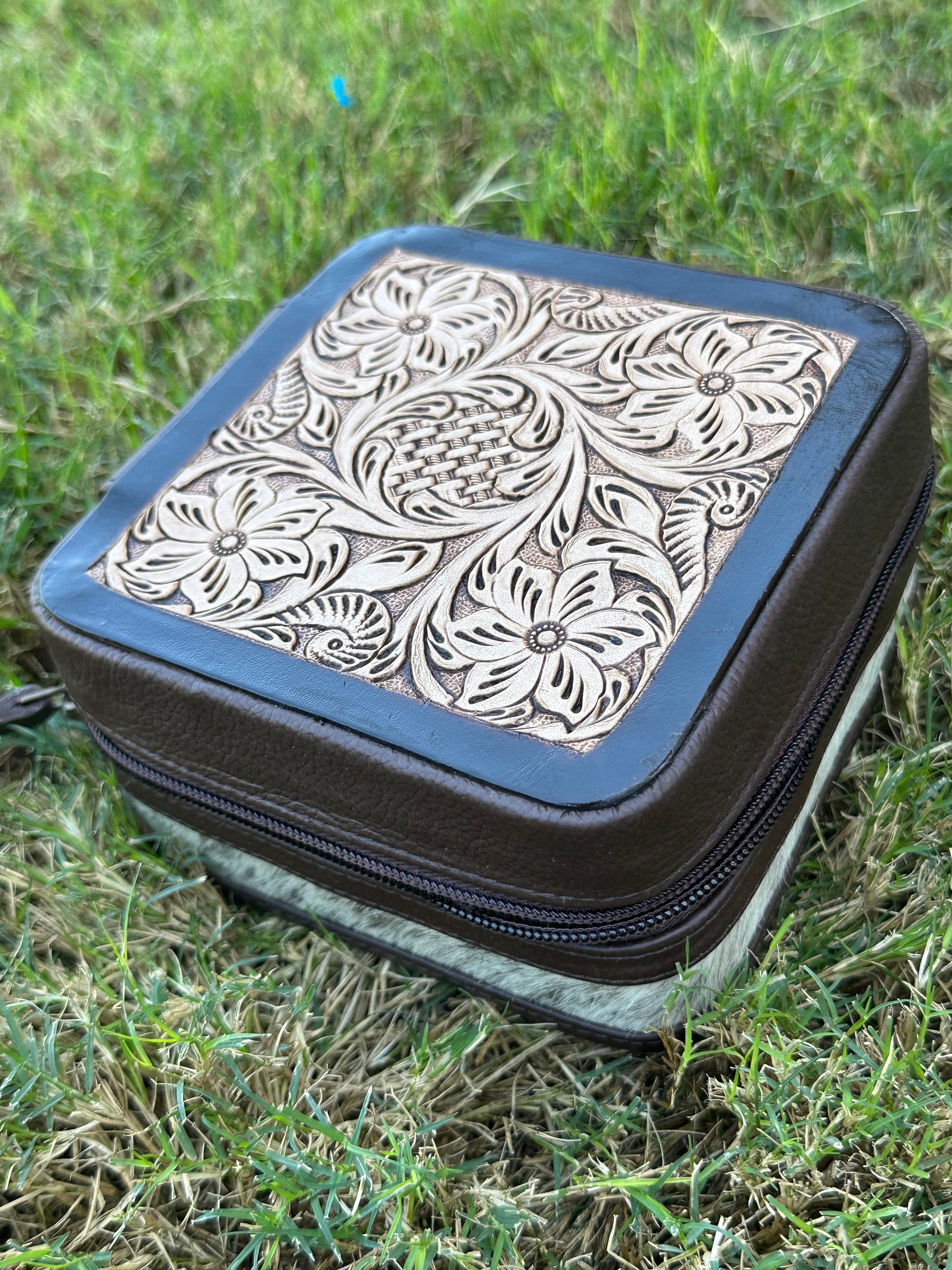 Genuine Tooled Leather Cowhide Jewelry Box