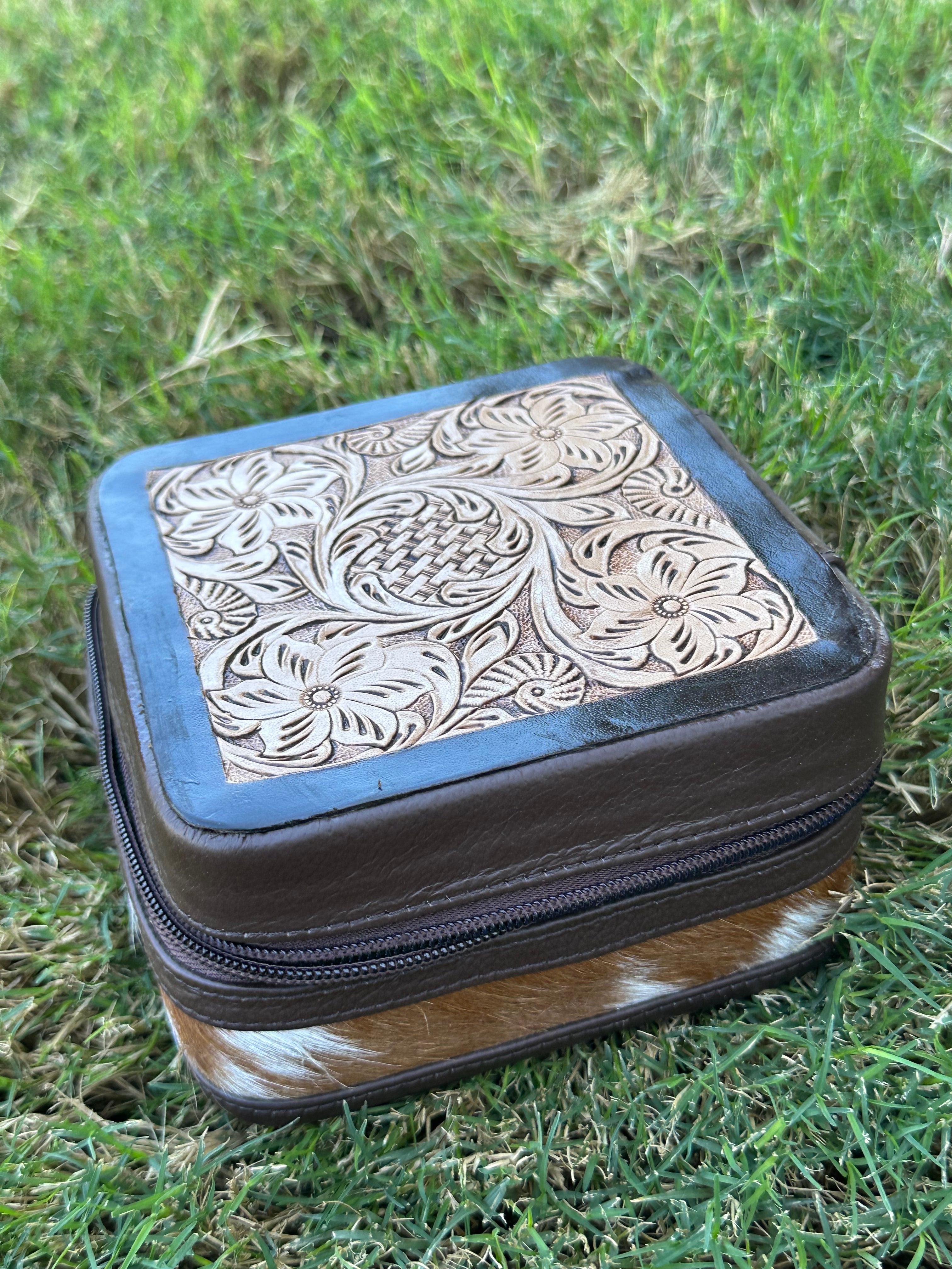 Genuine Tooled Leather Cowhide Jewelry Box