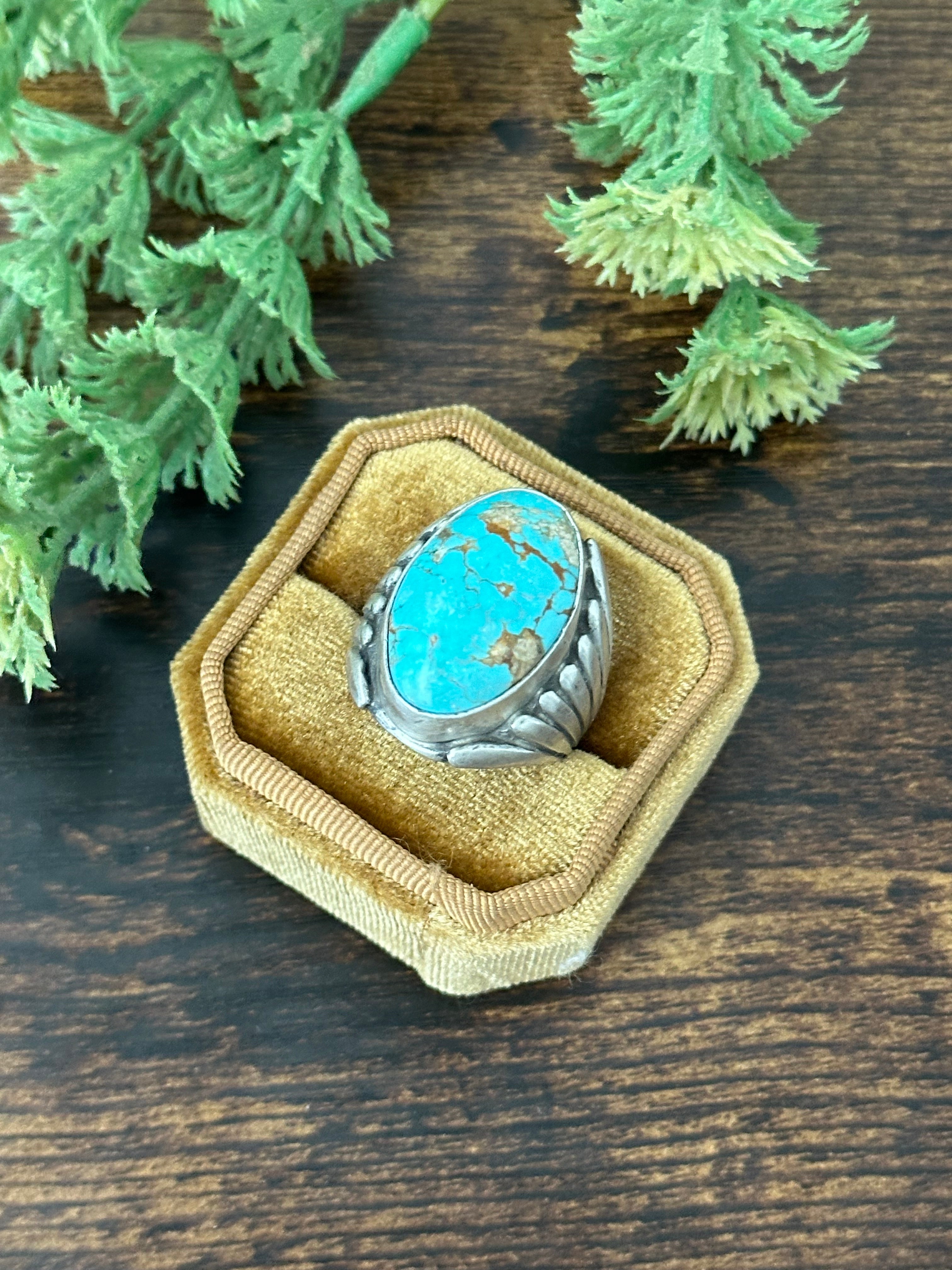 Navajo Made Kingman Turquoise & Sterling Silver Ring Size 9.5