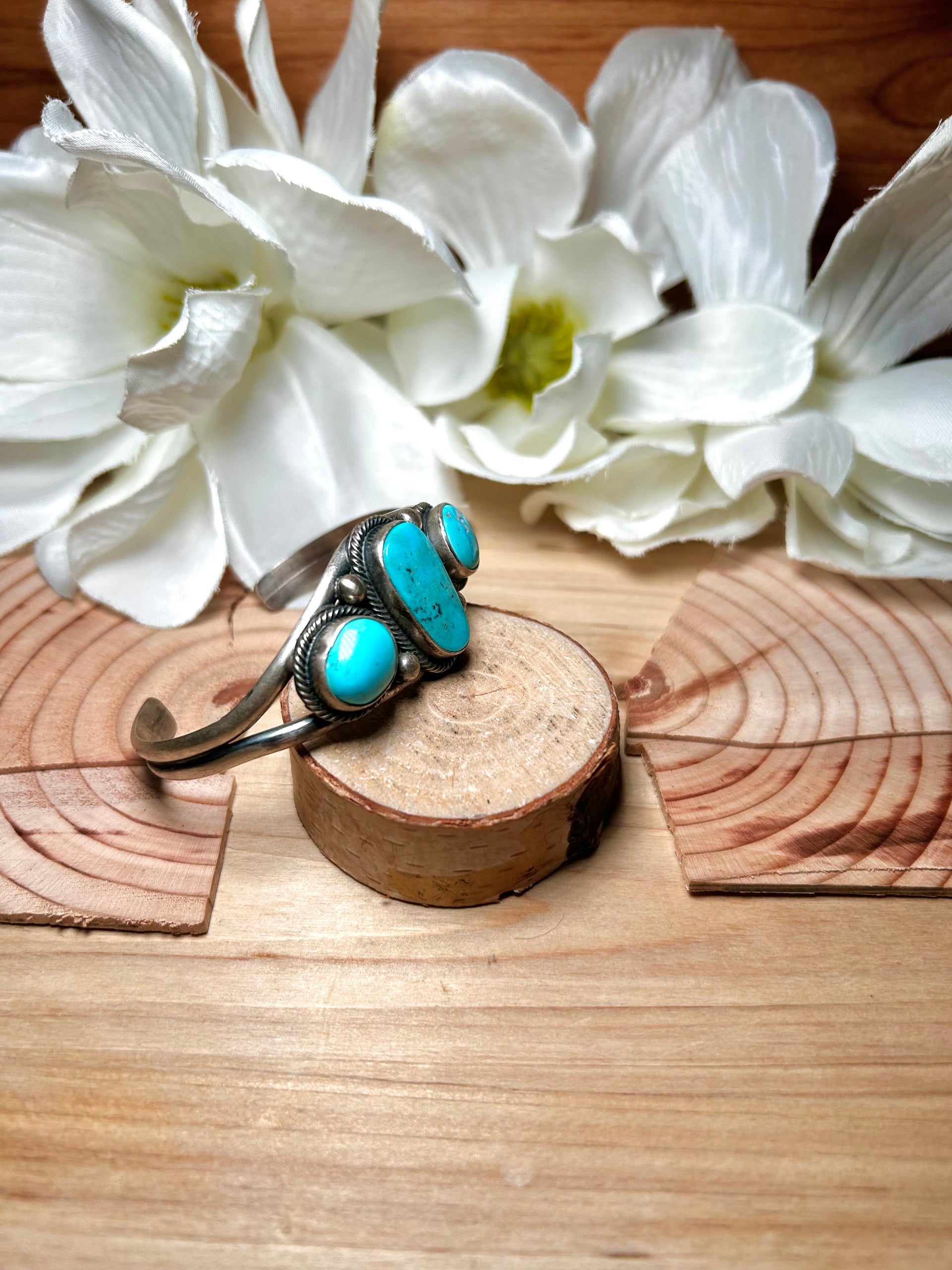 Navajo Made Blue Ridge Turquoise & Sterling Silver Cuff Bracelet