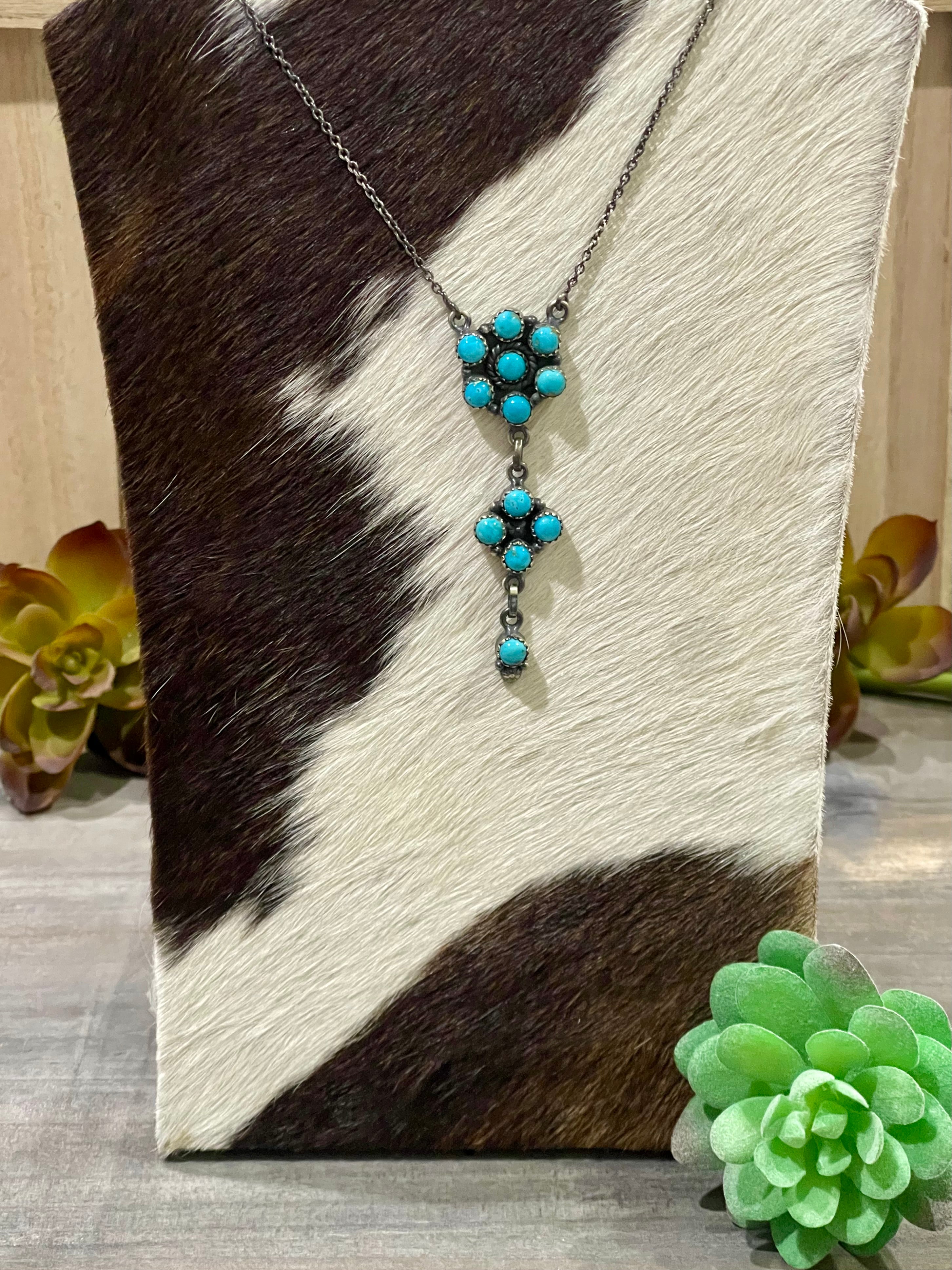 Southwest Handmade Sonoran Mountain Turquoise & Sterling Cluster Necklace