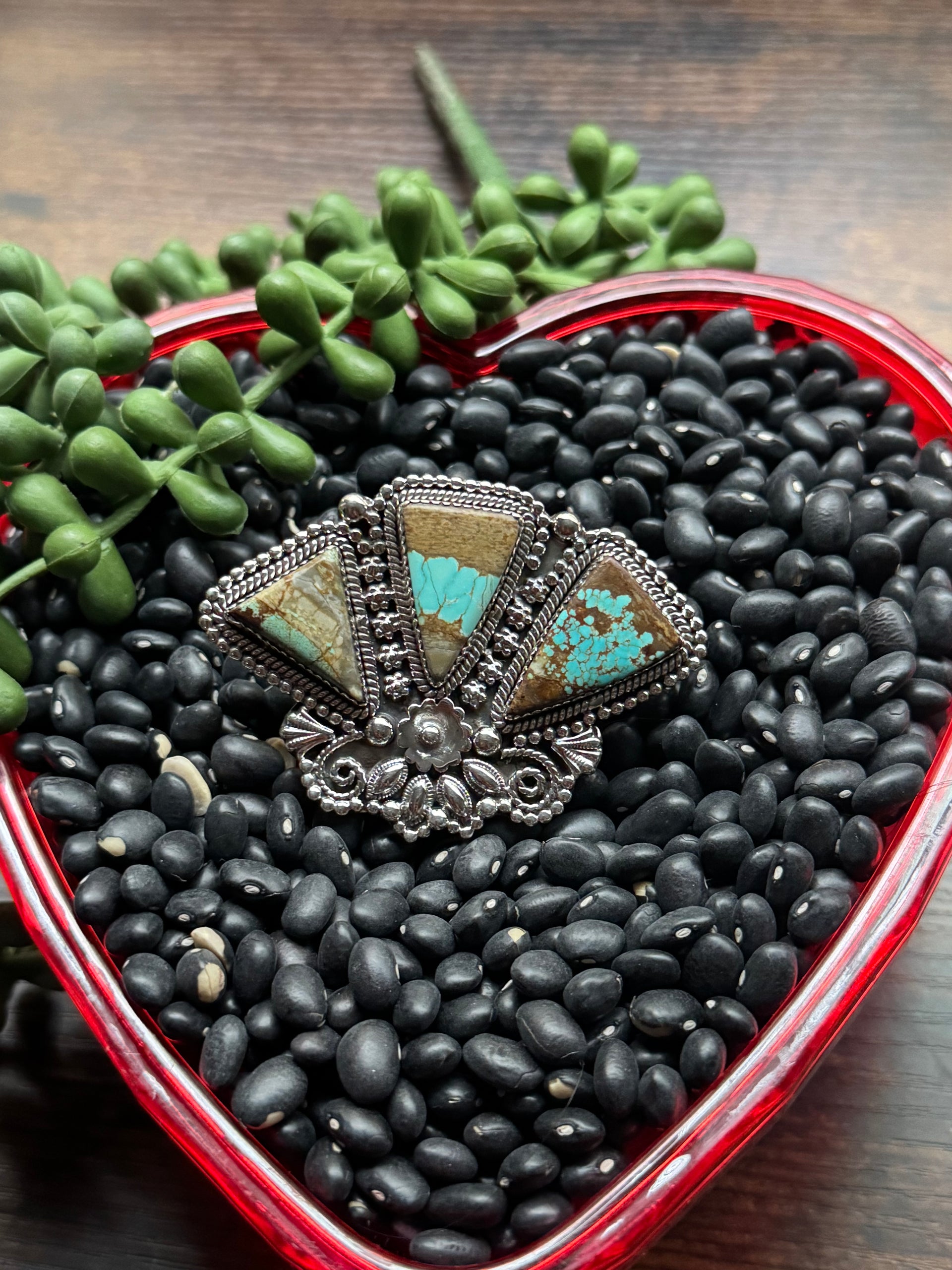 Southwest Handmade #8 Turquoise & Sterling Silver Adjustable Cluster Ring