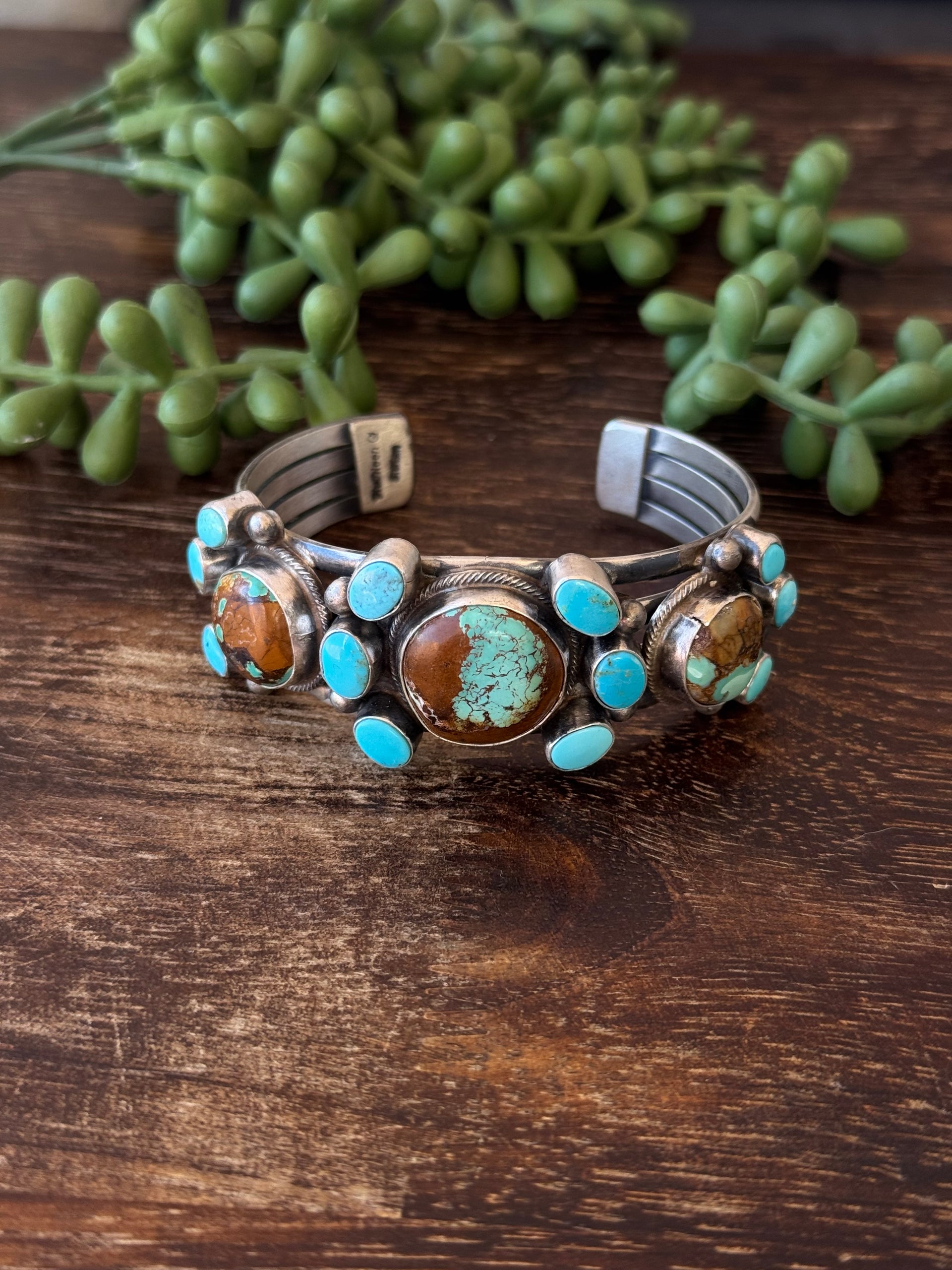 Kathleen Chavez Multi Turquoise & Sterling Silver Cluster Cuff Bracelet