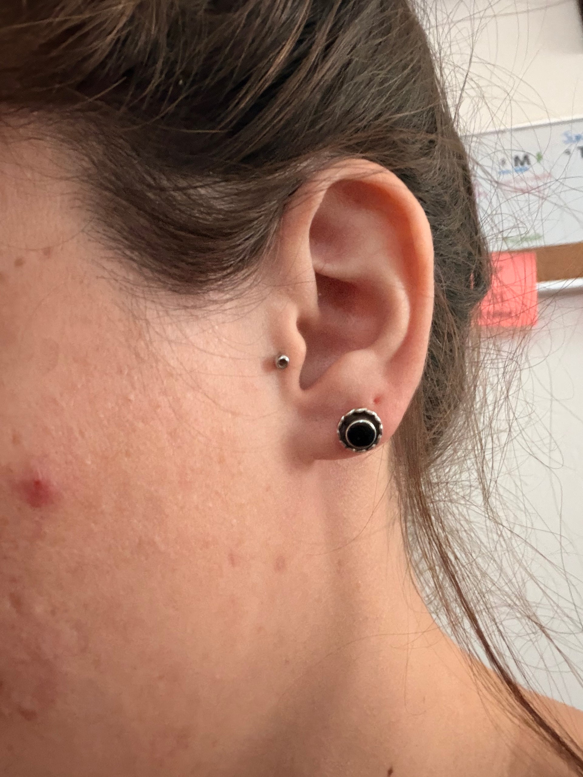 Navajo Made Onyx & Sterling Silver Post Earrings