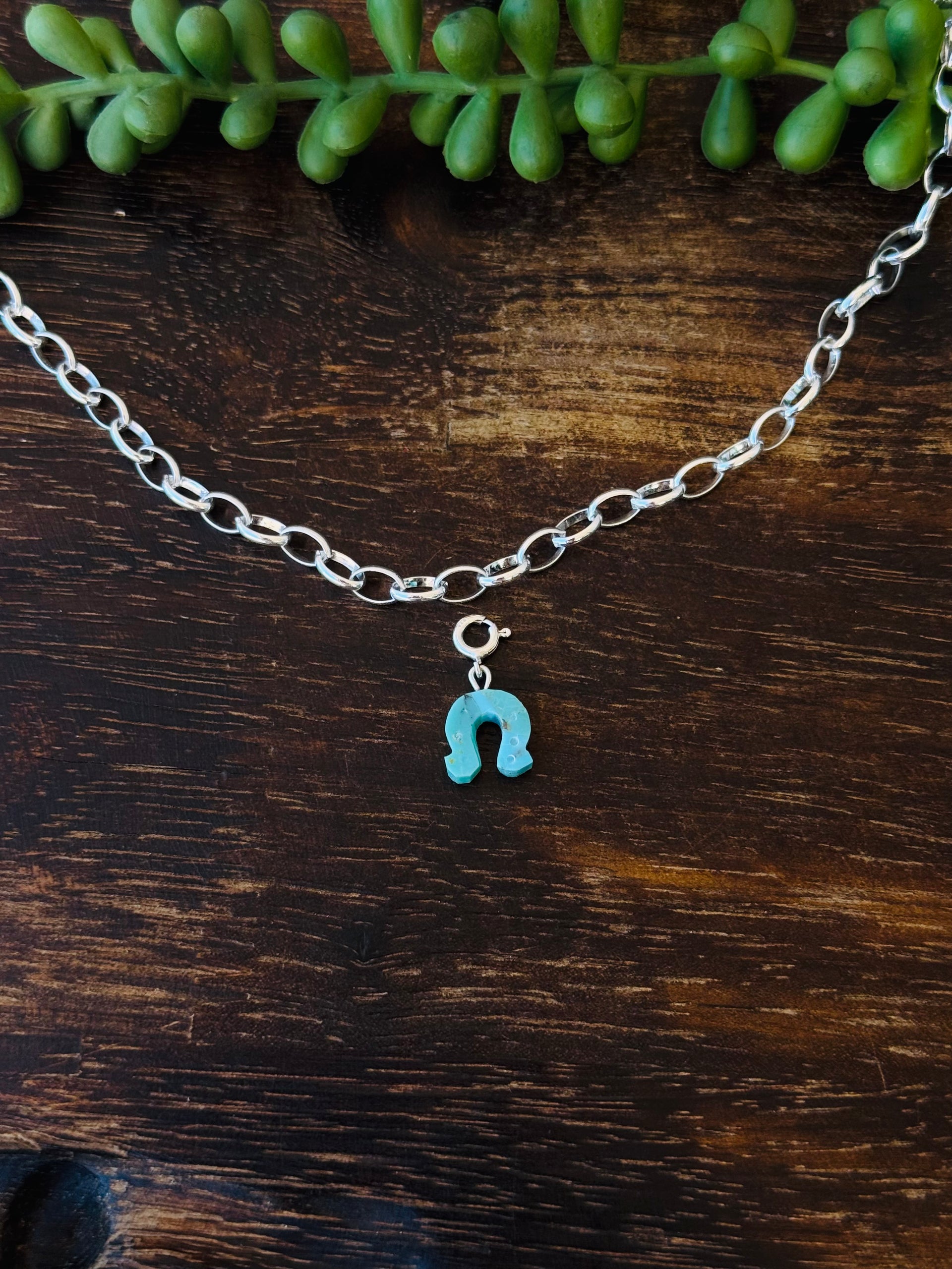 Navajo Made Mohave Turquoise & Sterling Silver Horse Shoe Charms