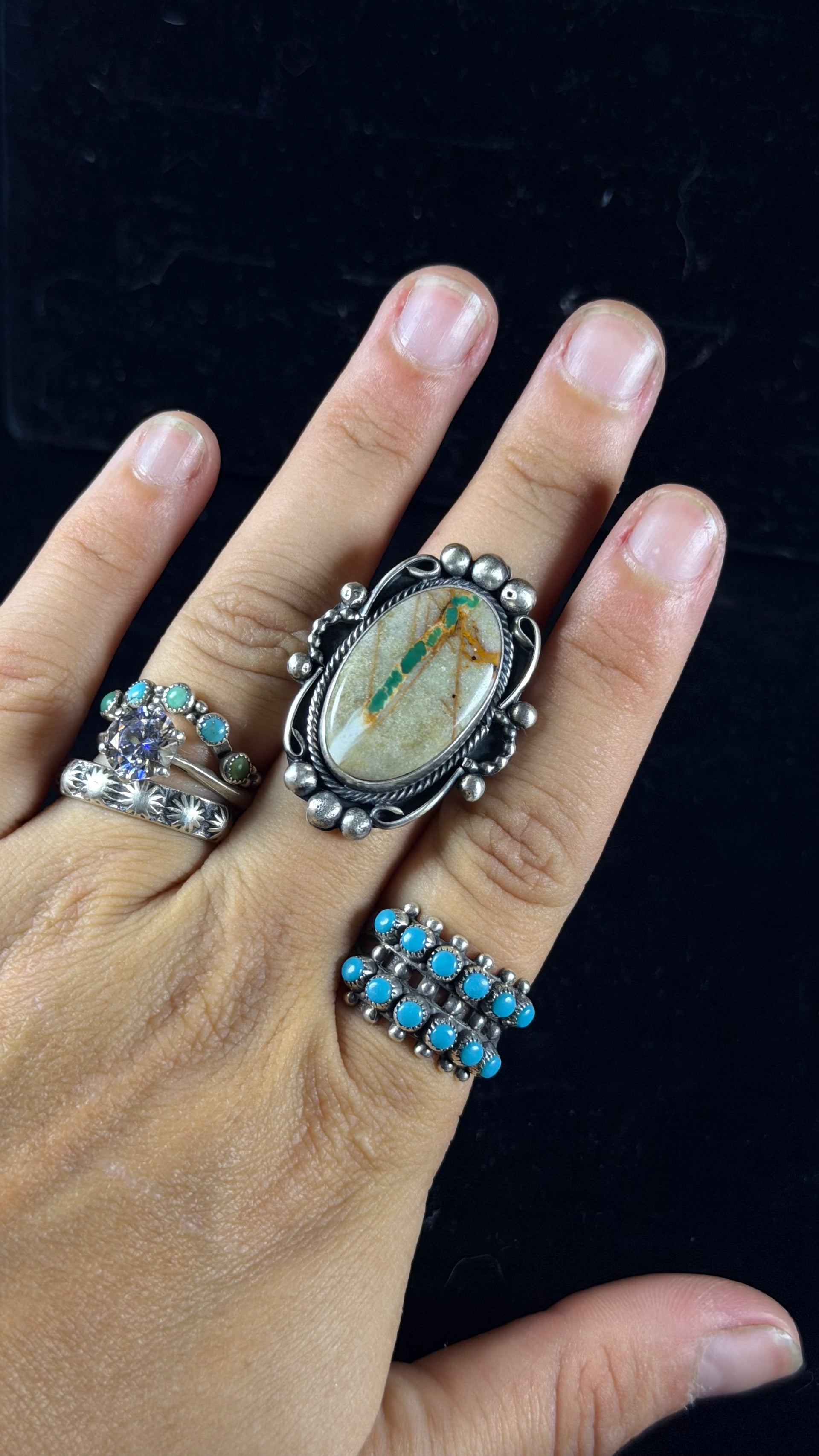 Navajo Made Ribbon Royston Turquoise & Sterling Silver Ring