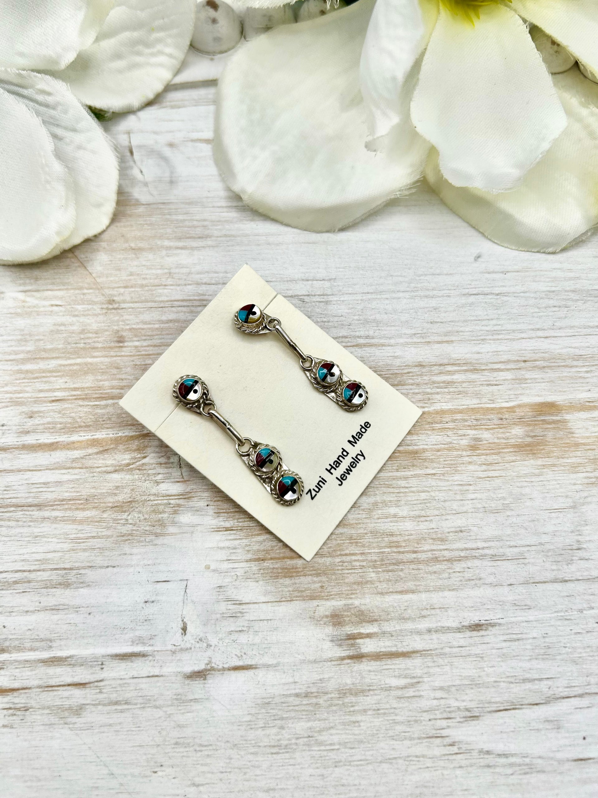 Zuni Multi Stone & Sterling Silver Post Earrings