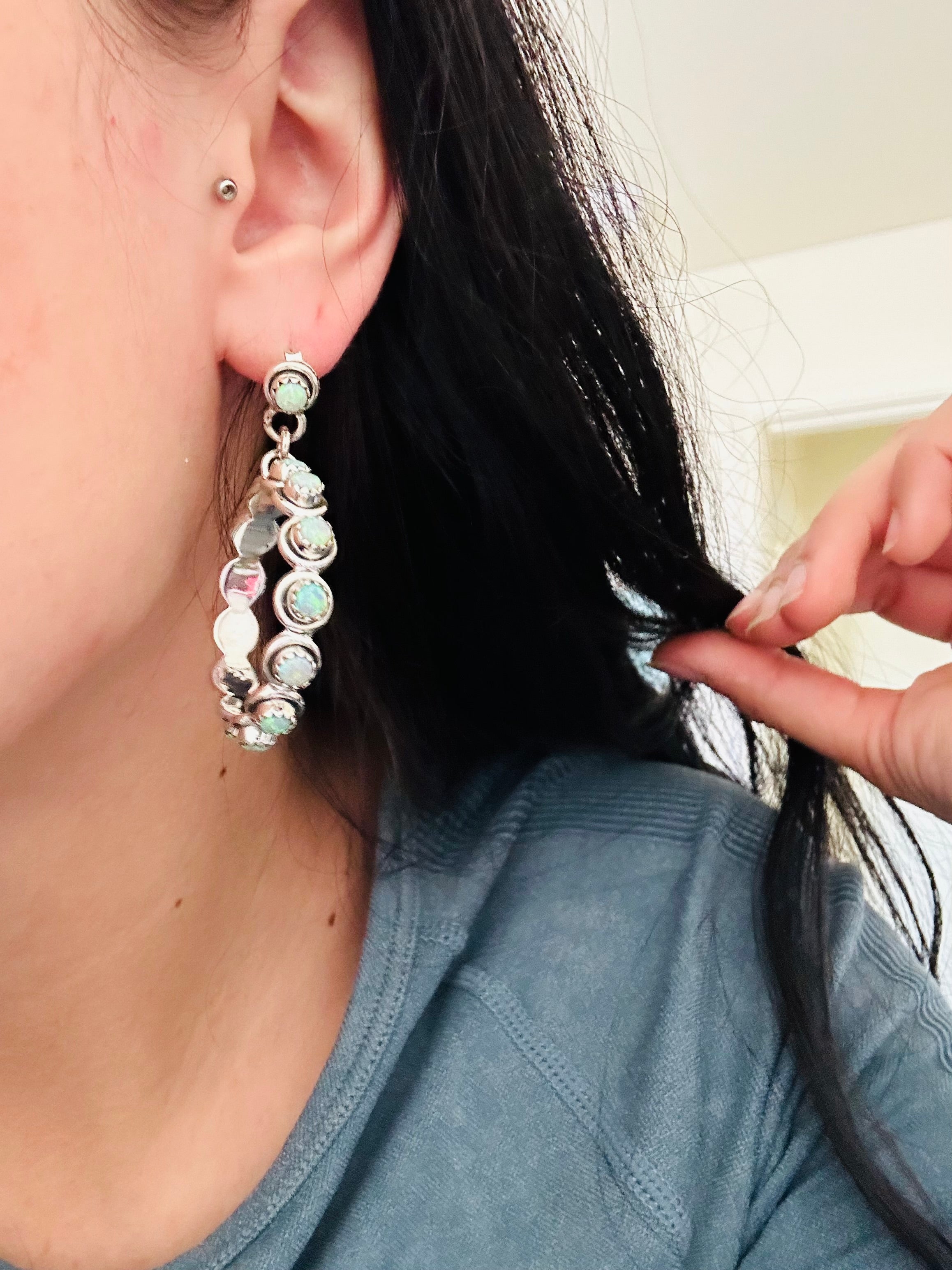 TTD “Ranchin” Blue Opal & Sterling Silver Earrings