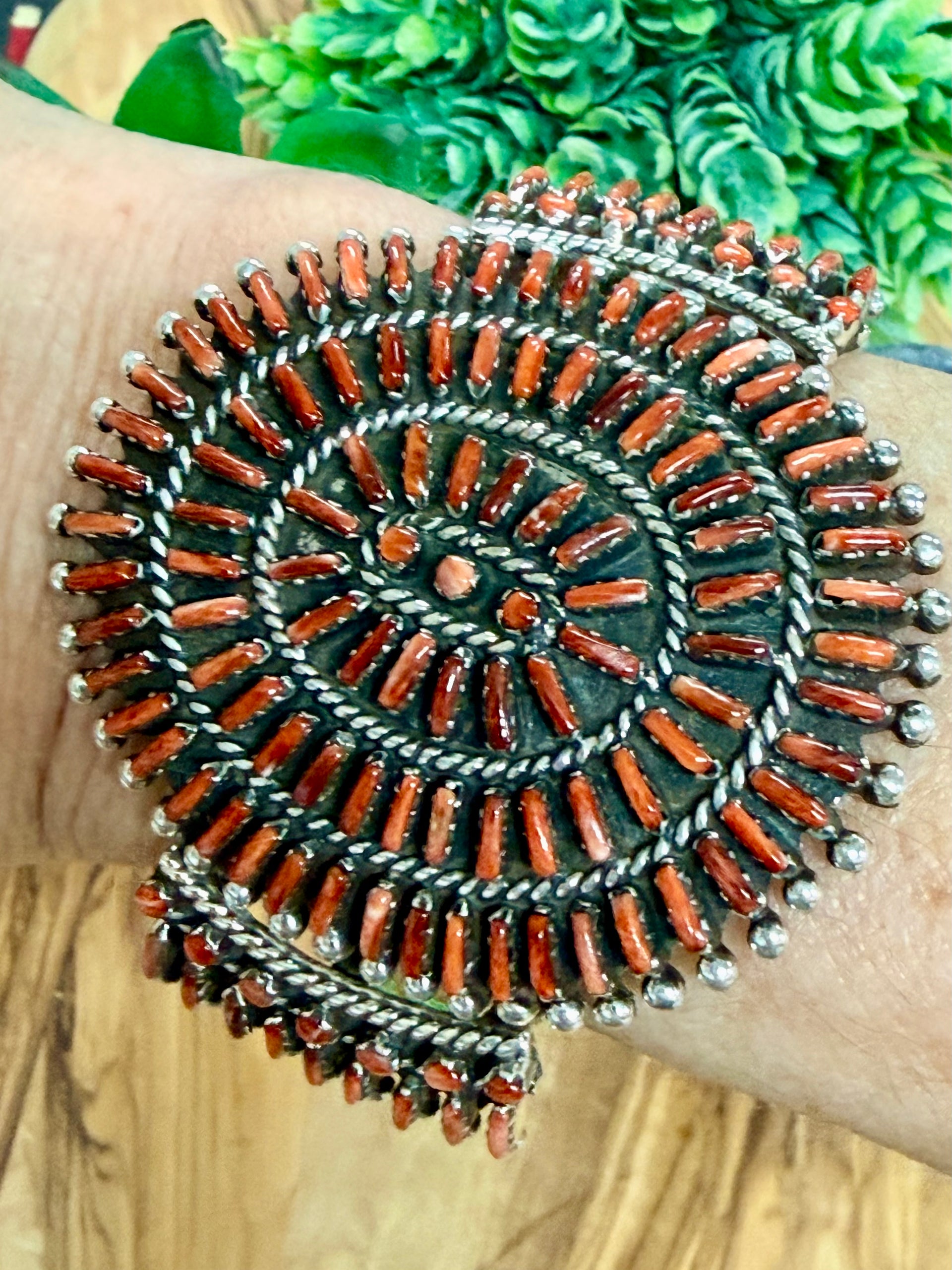 Southwest Handmade Red Spiny Oyster & Sterling Silver Cuff Bracelet