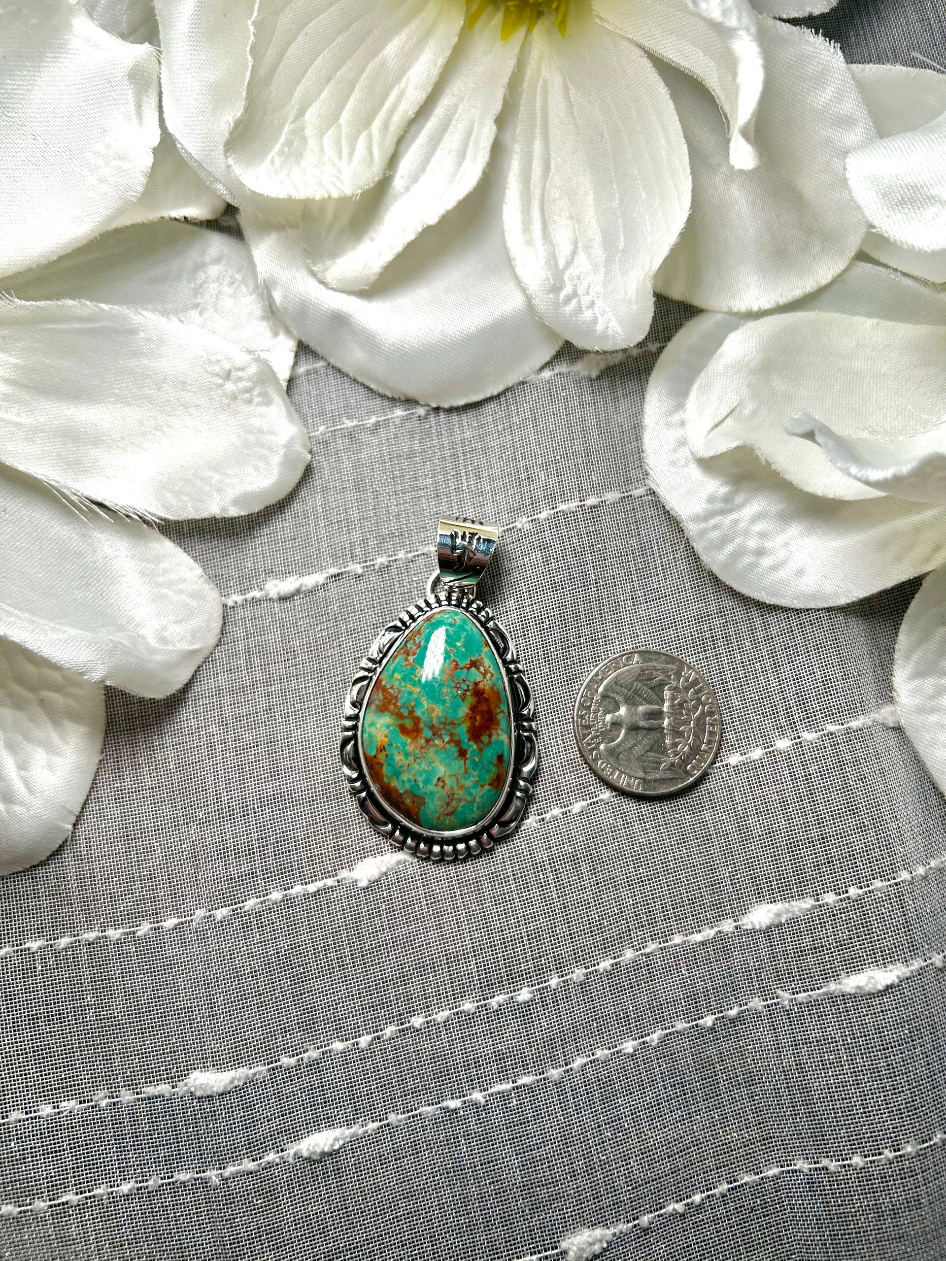 Navajo Made Fox Turquoise & Sterling Silver Pendant