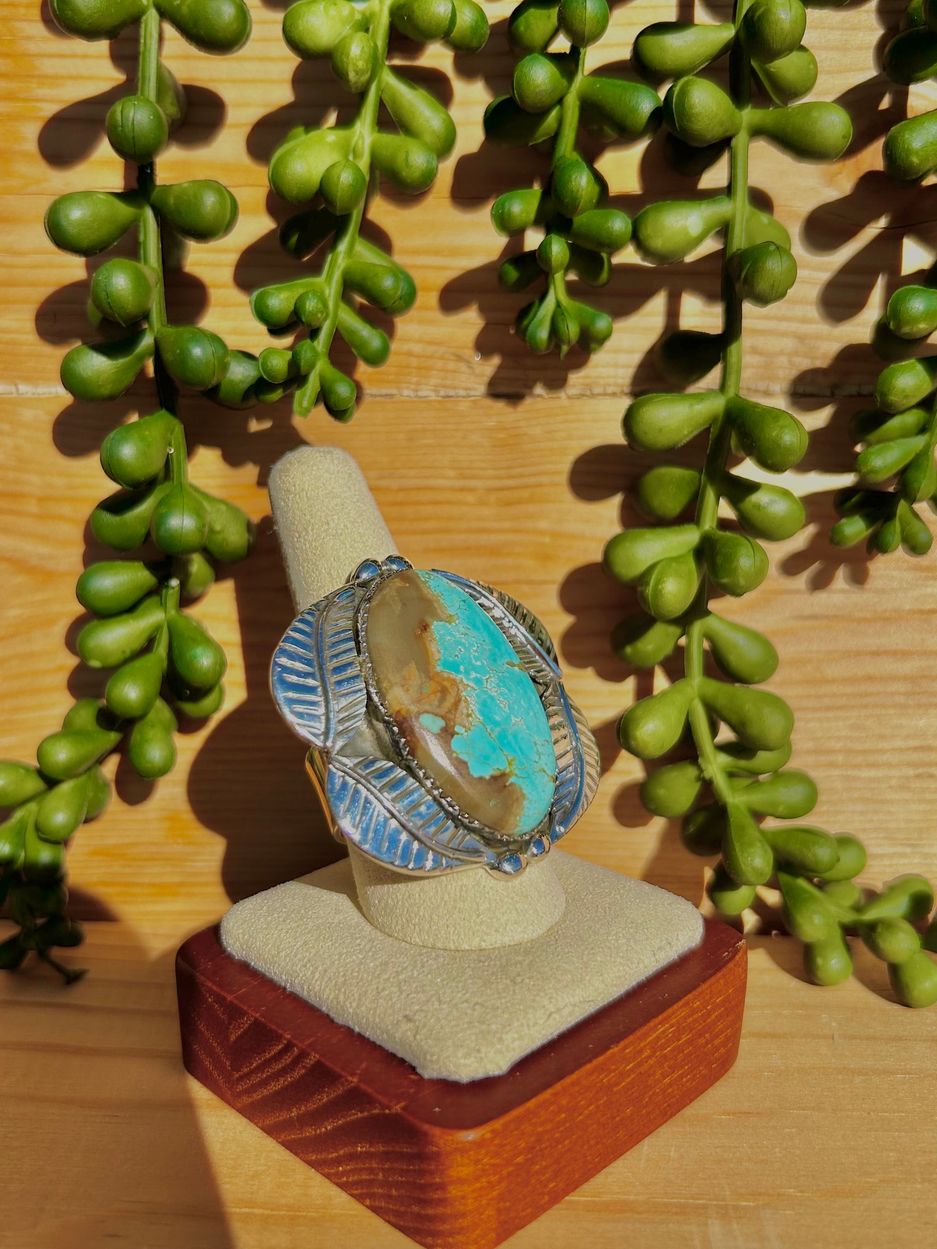 Southwest Number 8 Turquoise & Sterling Silver Ring Size 10.75