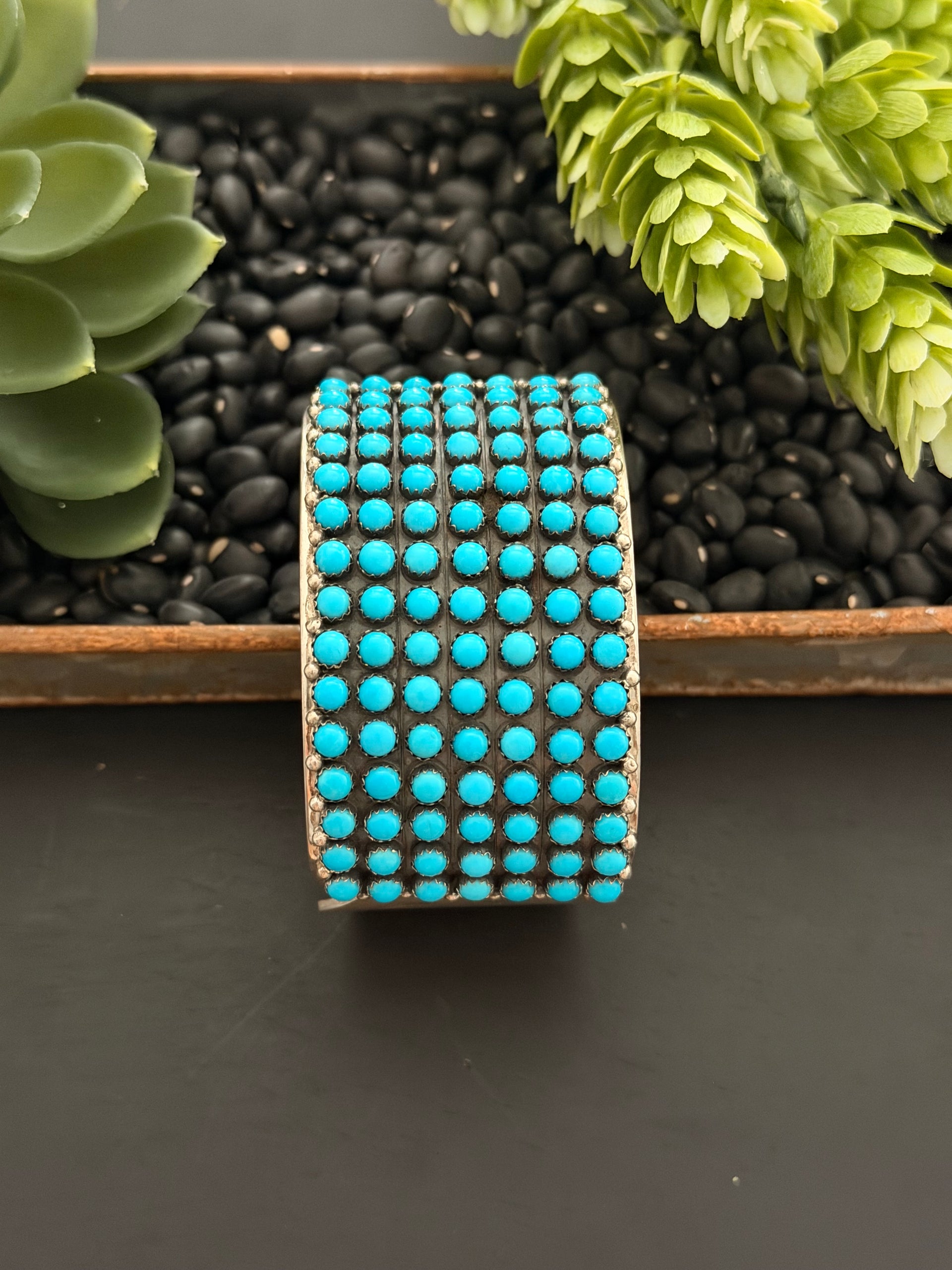 Paul Livingston Sleeping Beauty Turquoise Sterling Silver Cluster Cuff Bracelet