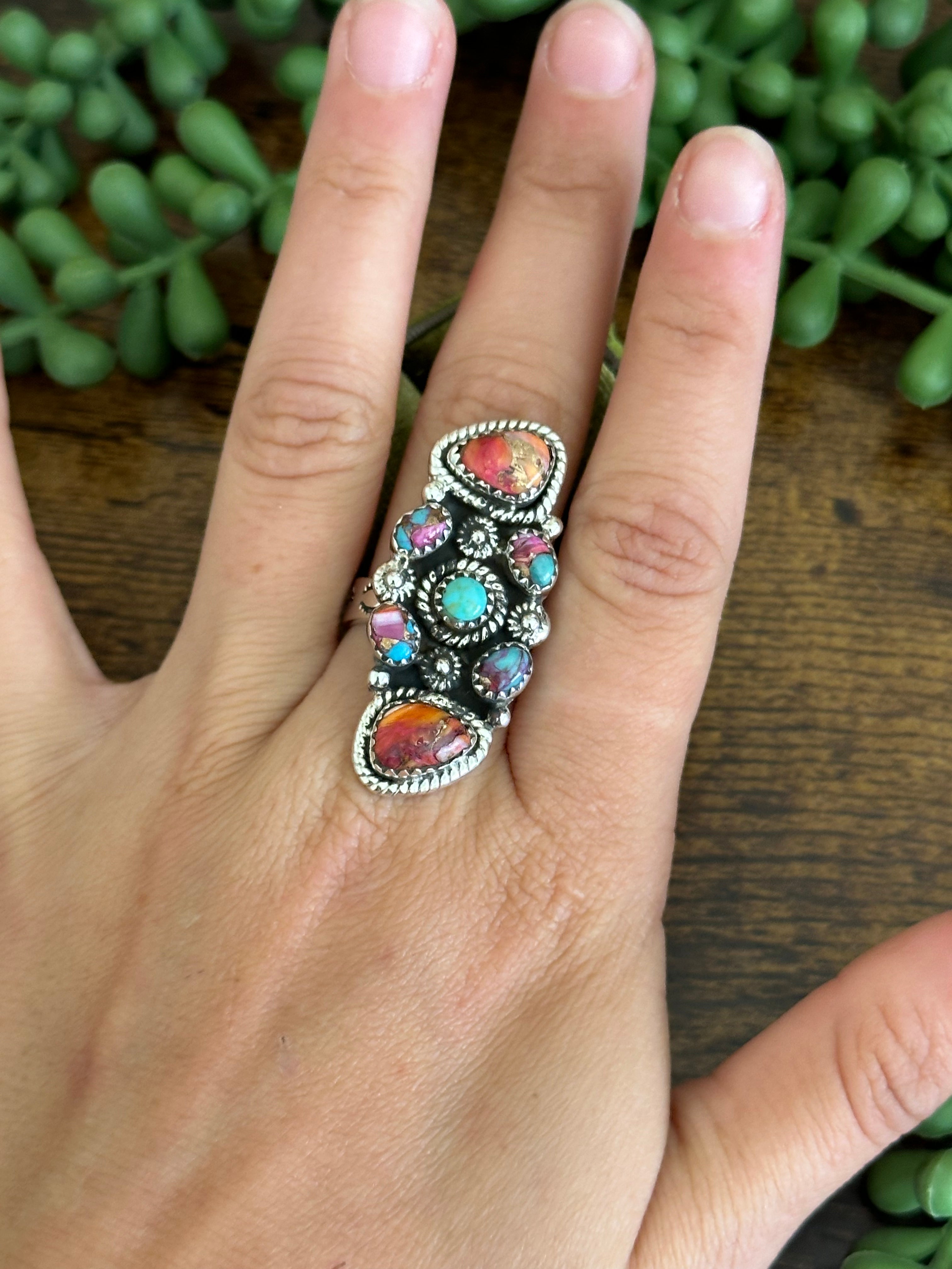 Southwest Handmade Mohave Turquoise & Sterling Silver Adjustable Ring