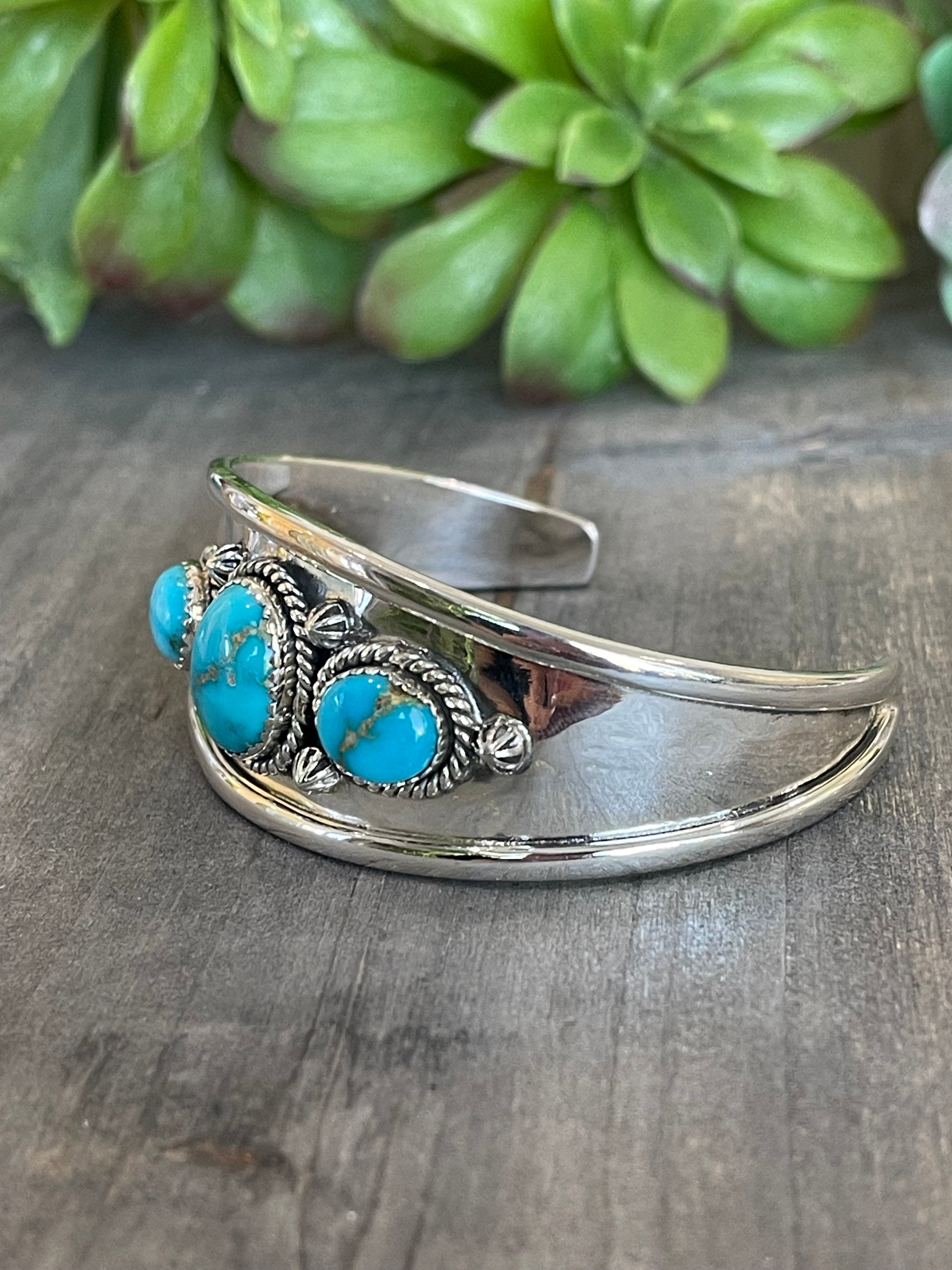 Southwest Handmade Sonoran Mountain Turquoise & Sterling Silver Cuff Bracelet