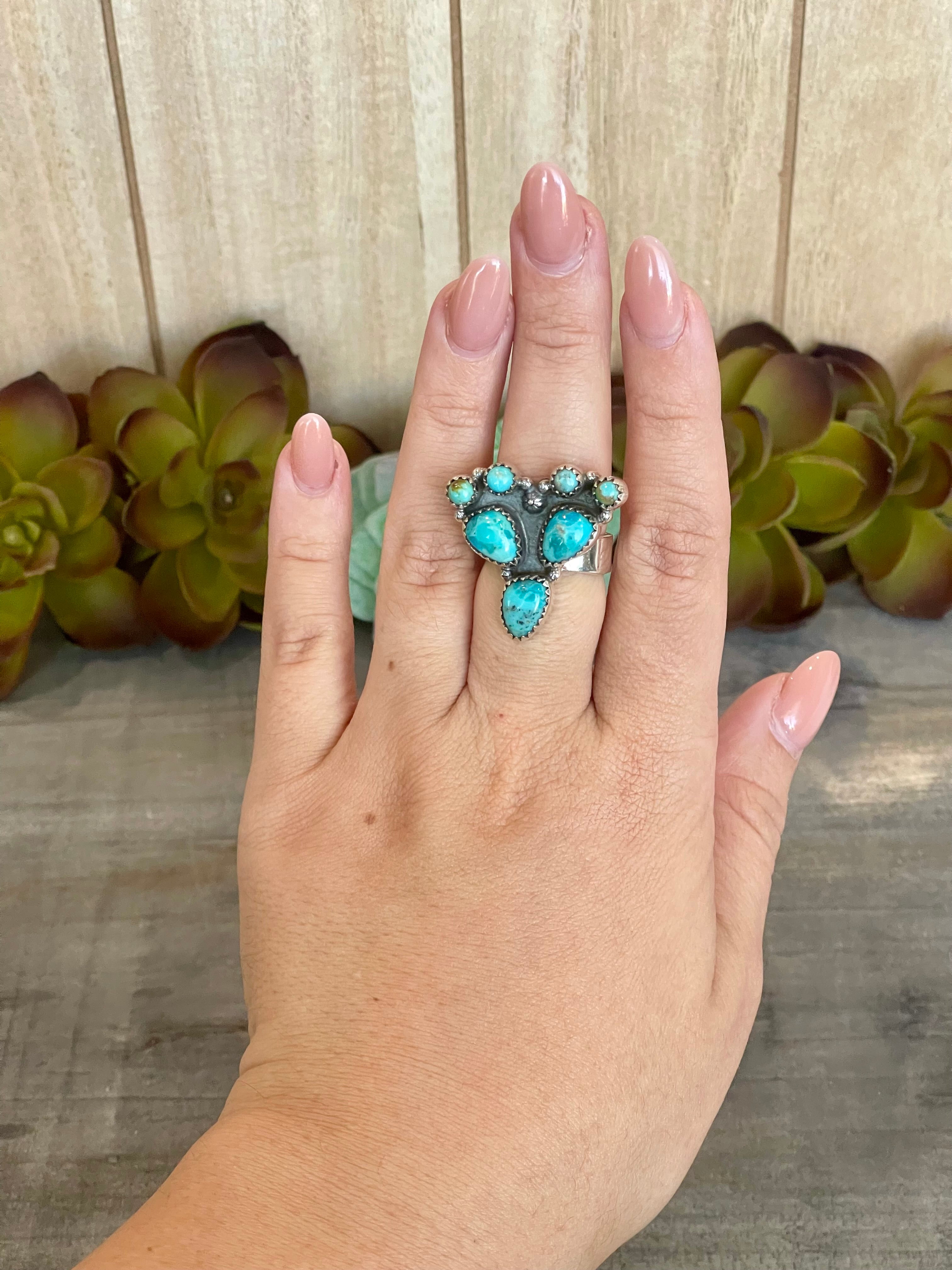 Southwest Handmade Kingman Turquoise & Sterling Silver Adjustable Ring