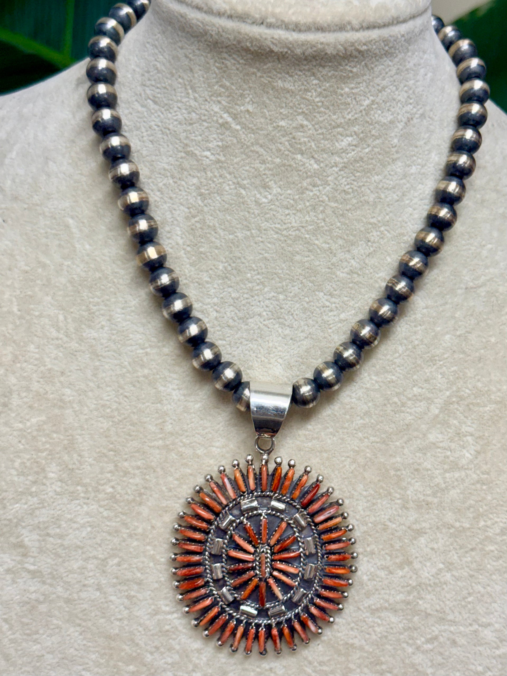 Southwest Handmade Red Spiny Oyster & Sterling Silver Pendant Set